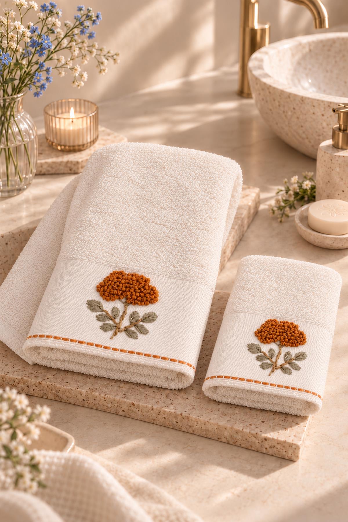 Serviette de toilette brodée de fleurs d'Adenya (50 x 90 cm)
