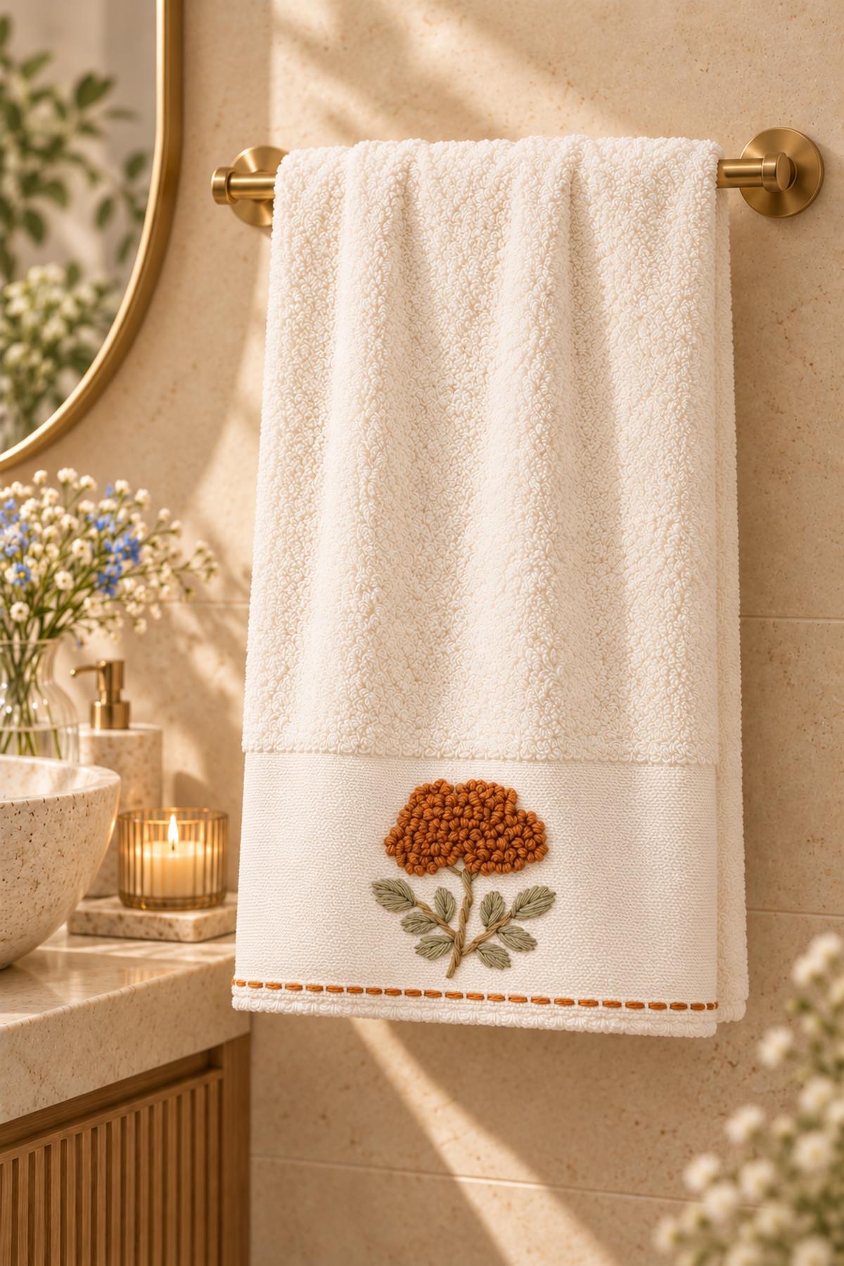 Serviette de toilette brodée de fleurs d'Adenya (50 x 90 cm)