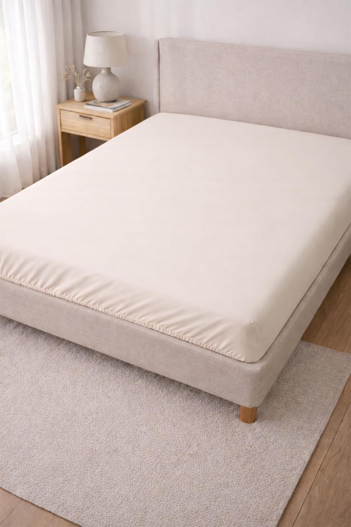 Drap-housse intégral en satin de coton basique pour lit double (160 x 200 cm)