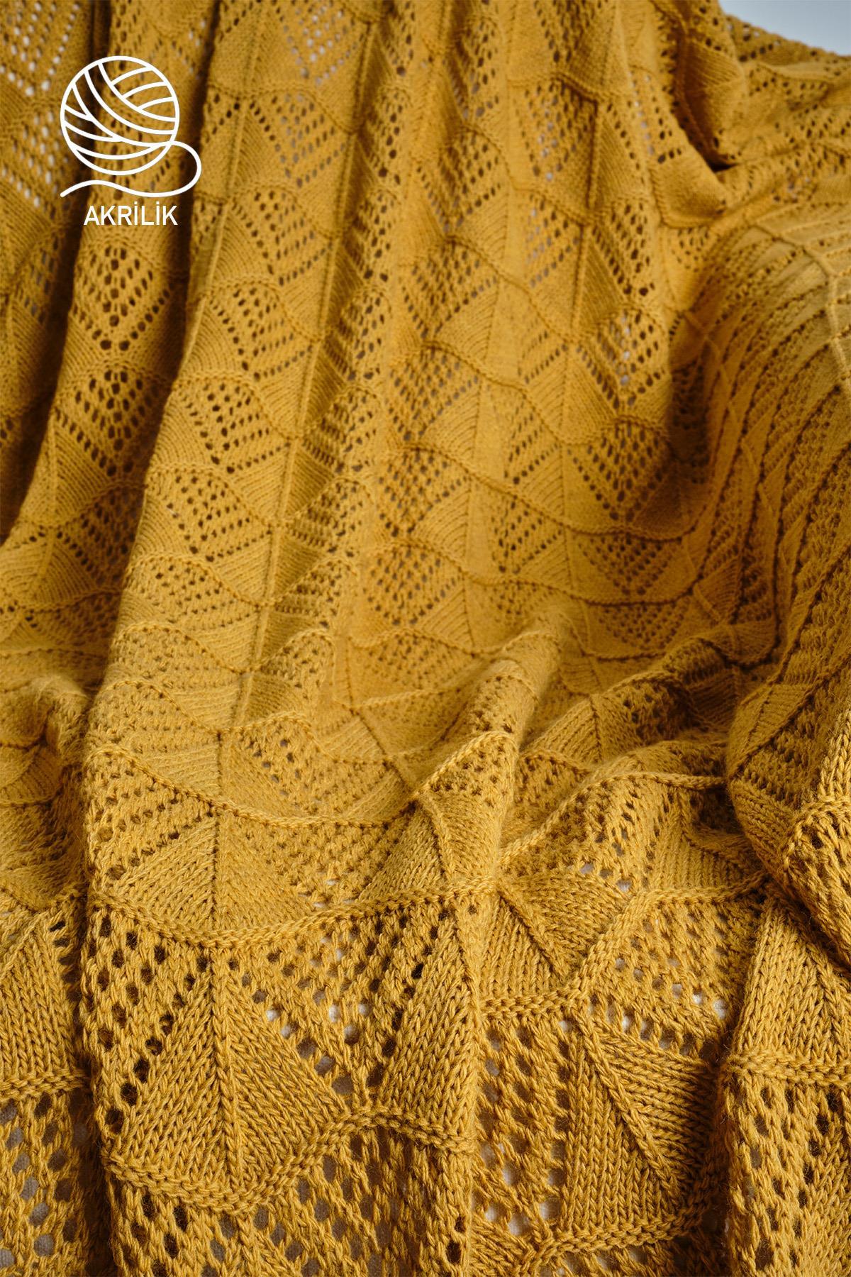 Couverture TV en tricot acrylique jaune à motif géométrique, textile de maison décoratif confortable et élégant