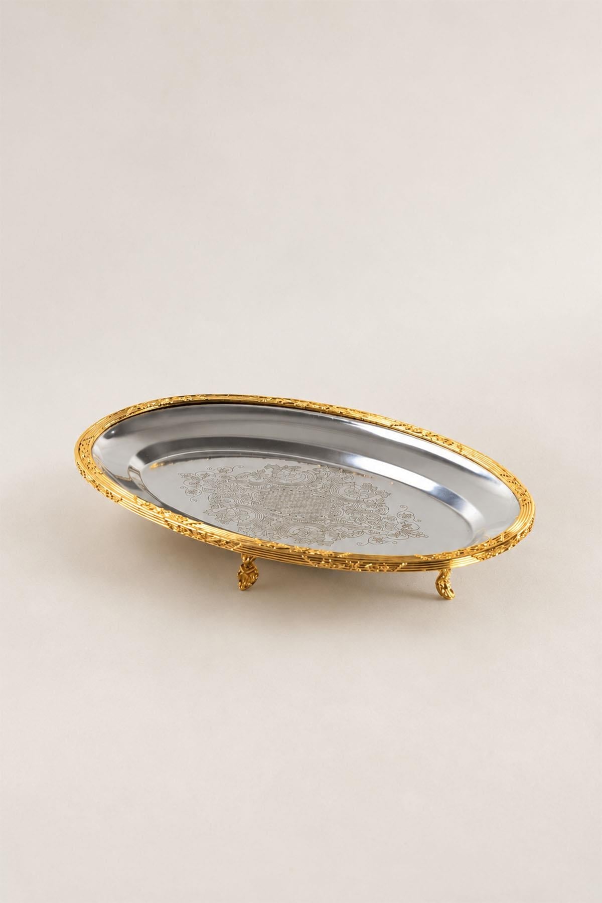 Plateau de service ovale Kessa doré à détails (35 cm)