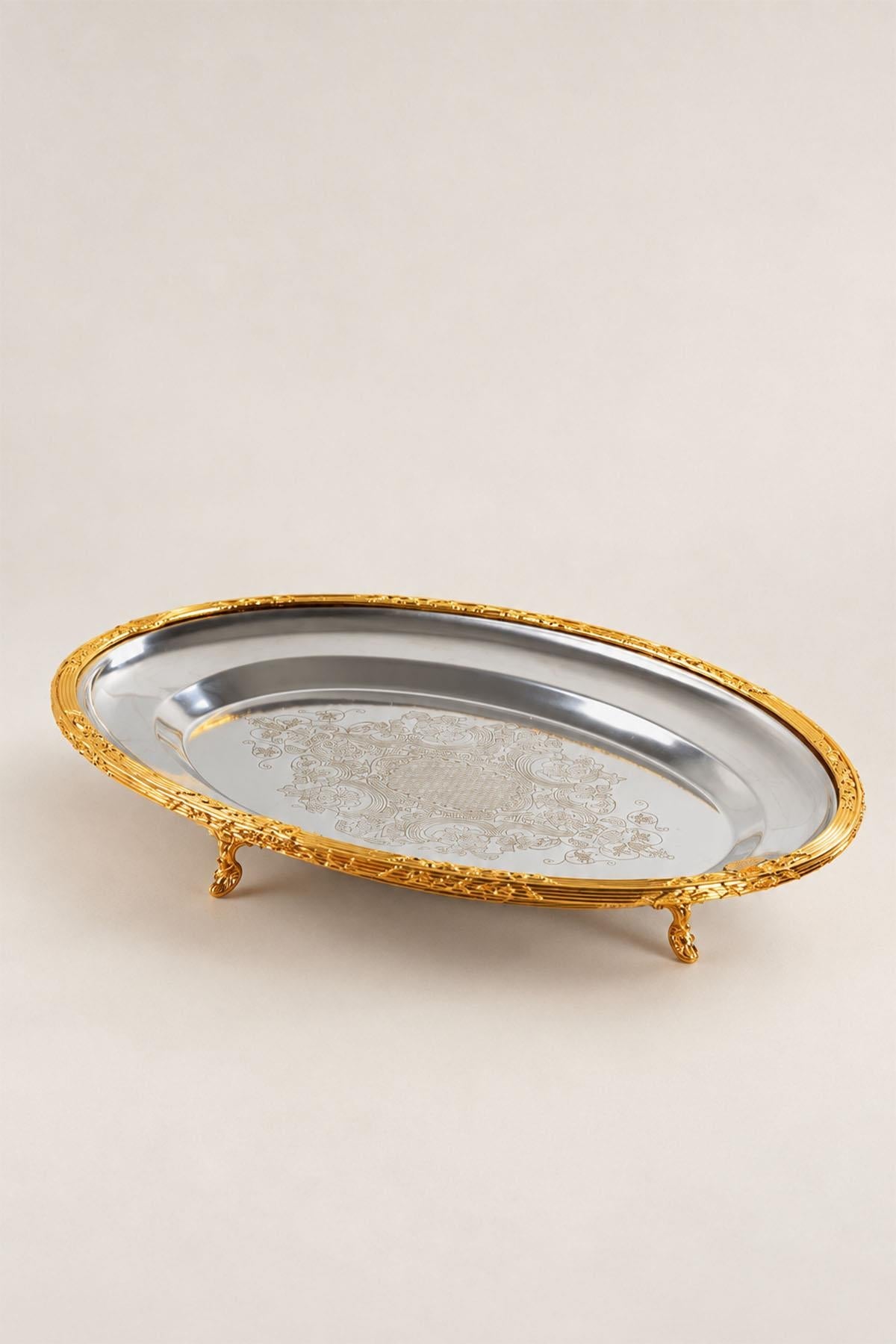 Plateau de service ovale Kessa doré à détails (38 cm)