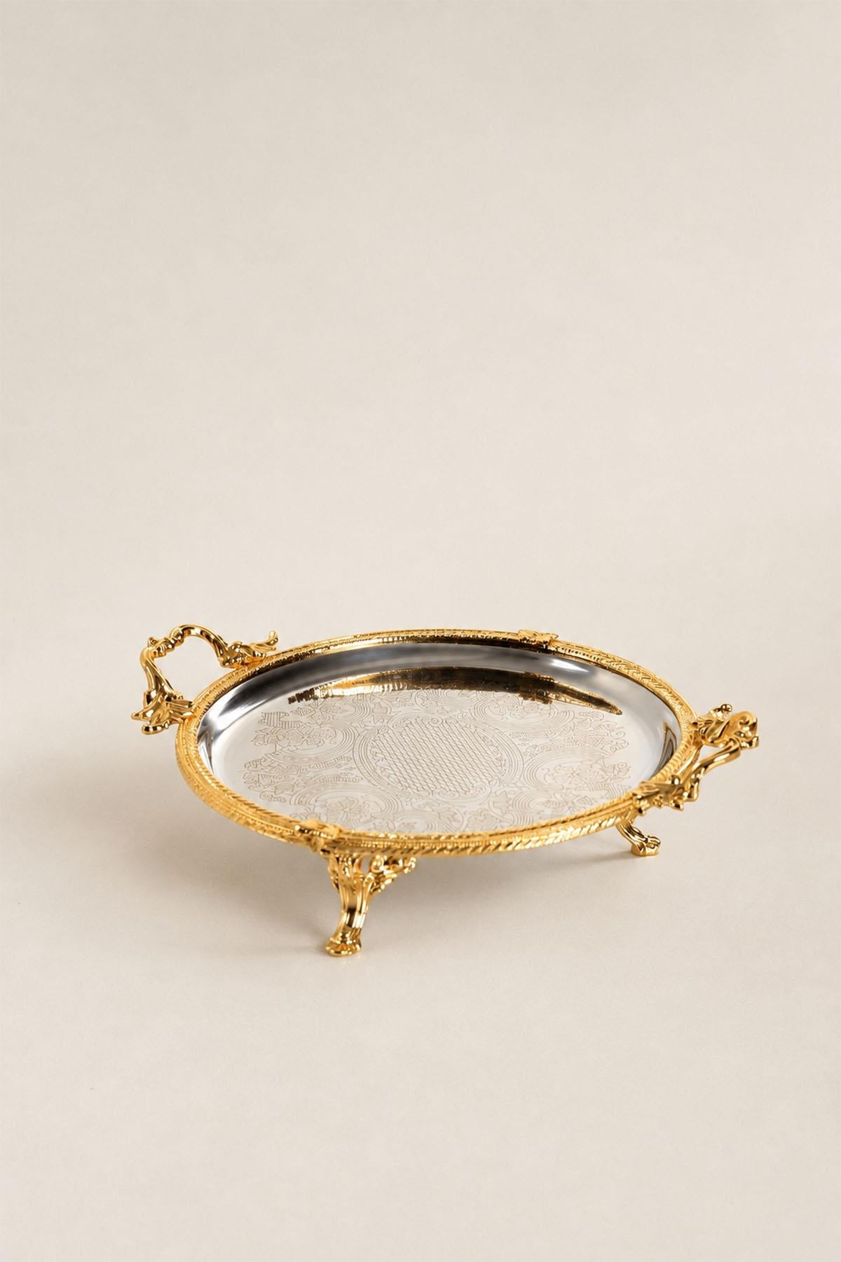 Plateau rond Kessa avec poignées à détails dorés (25 cm)