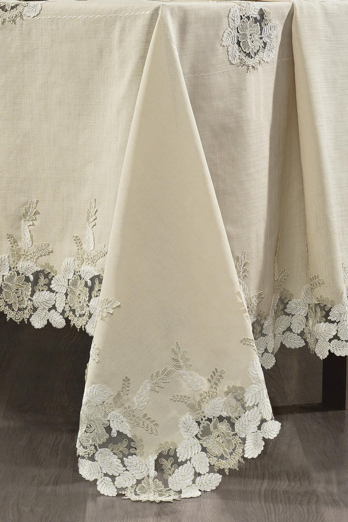 Nappe de table couleur crème, brodée de dentelle, antitache, décoration de table élégante