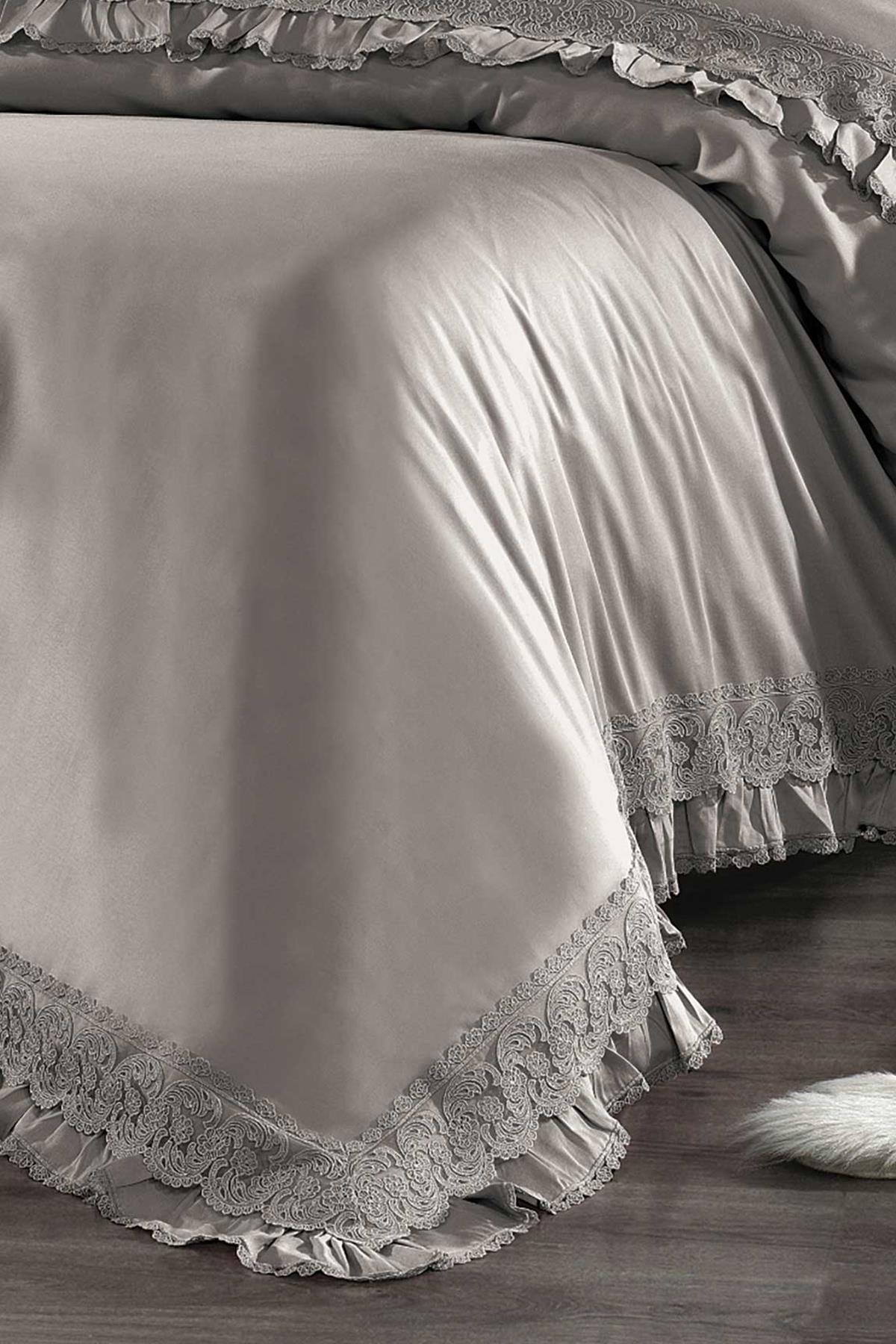Parure de lit simple 4 pièces Helen Lace en satin de coton