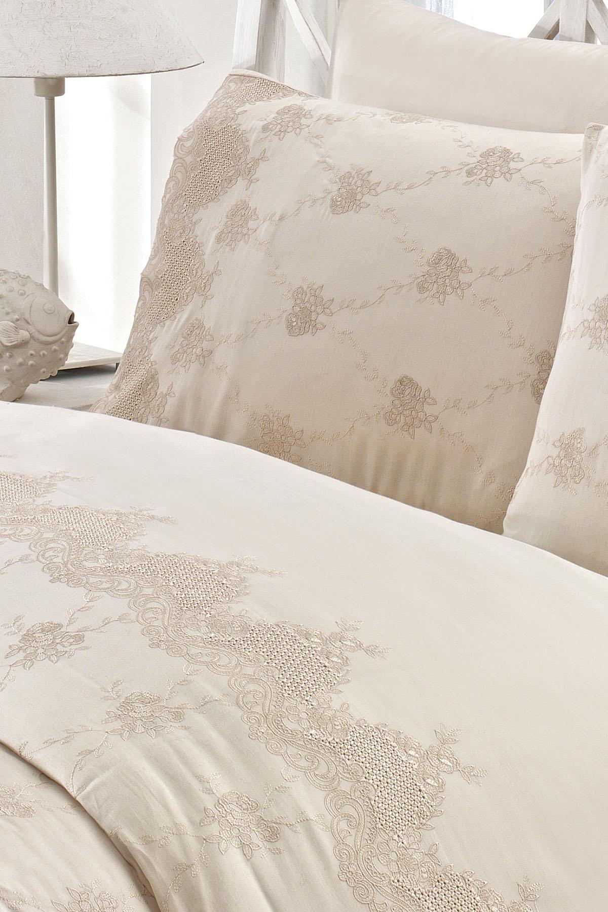Iris Embroidered Cotton Satin Double 6-Piece Duvet Cover Set