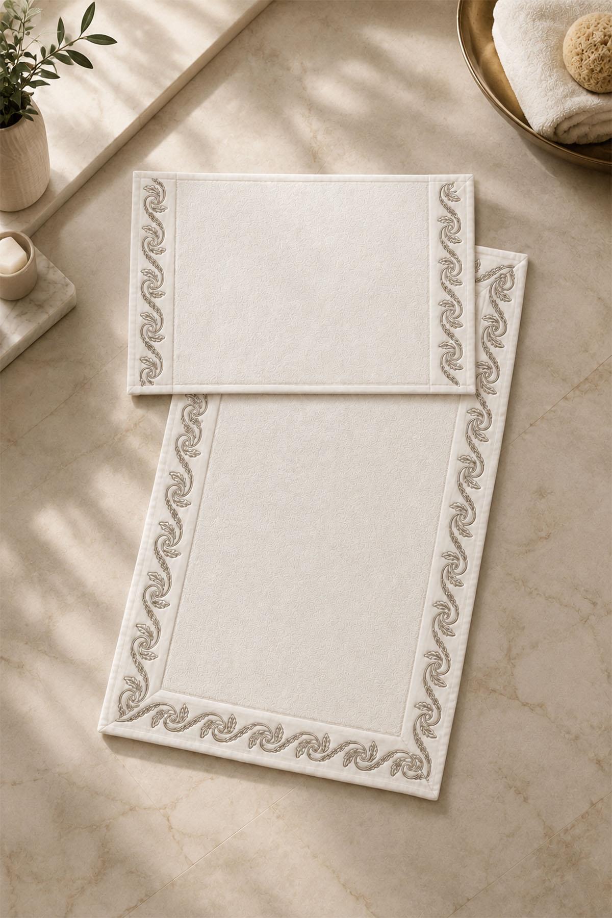 Ensemble de 2 tapis brodés à motif de feuilles en spirale latine (60 x 100 cm)