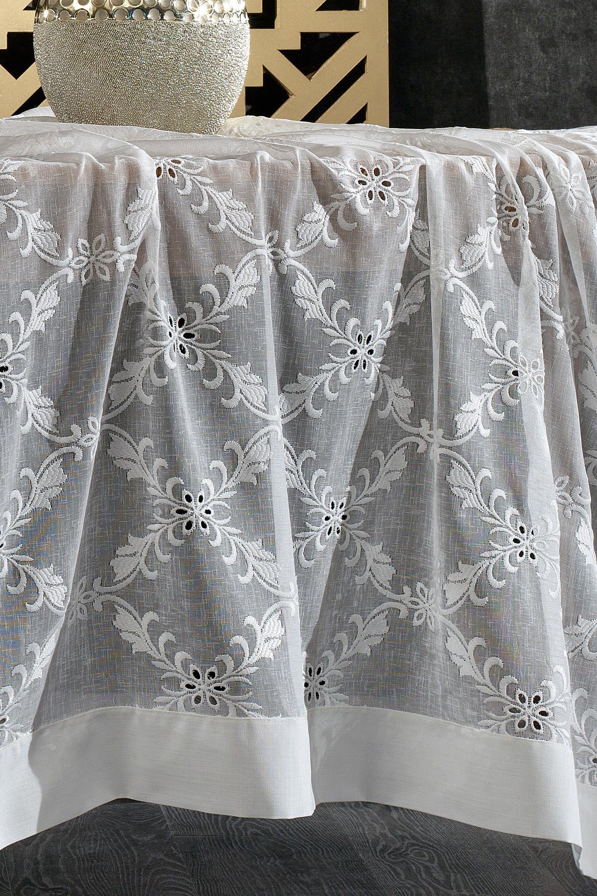 Nappe de table en satin blanc, anti-taches et infroissable, avec broderies florales, 160x260 cm