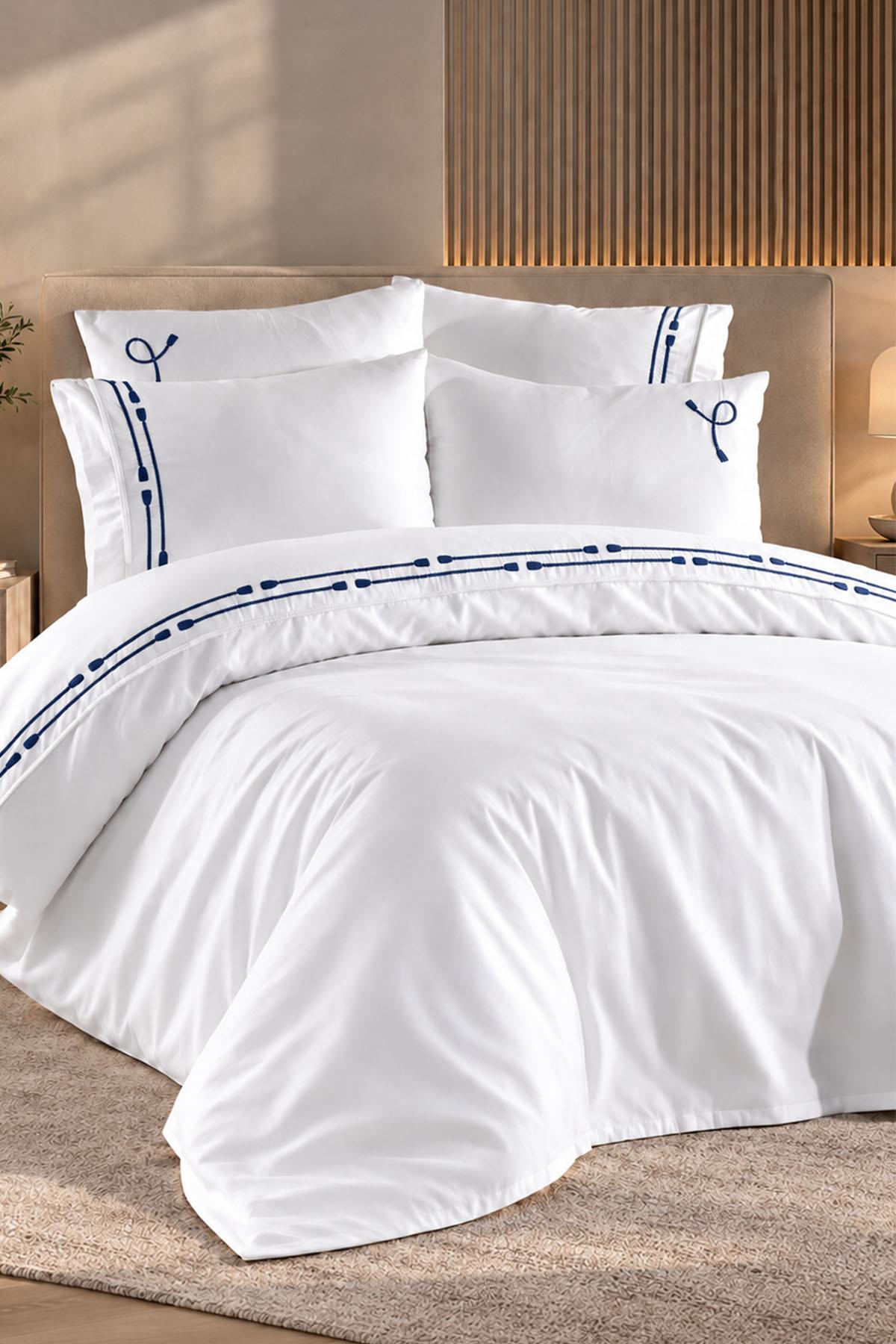 Ensemble de housse de couette 6 pièces Rom en satin de coton brodé, taille super king.