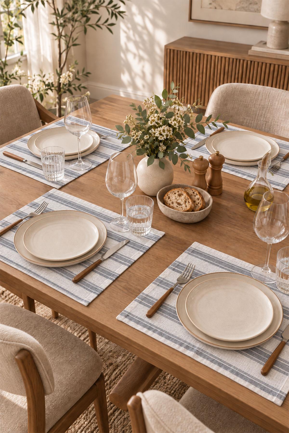Ensemble de 4 sets de table Run Striped, résistants aux taches et faciles à réaliser (35 x 45 cm)
