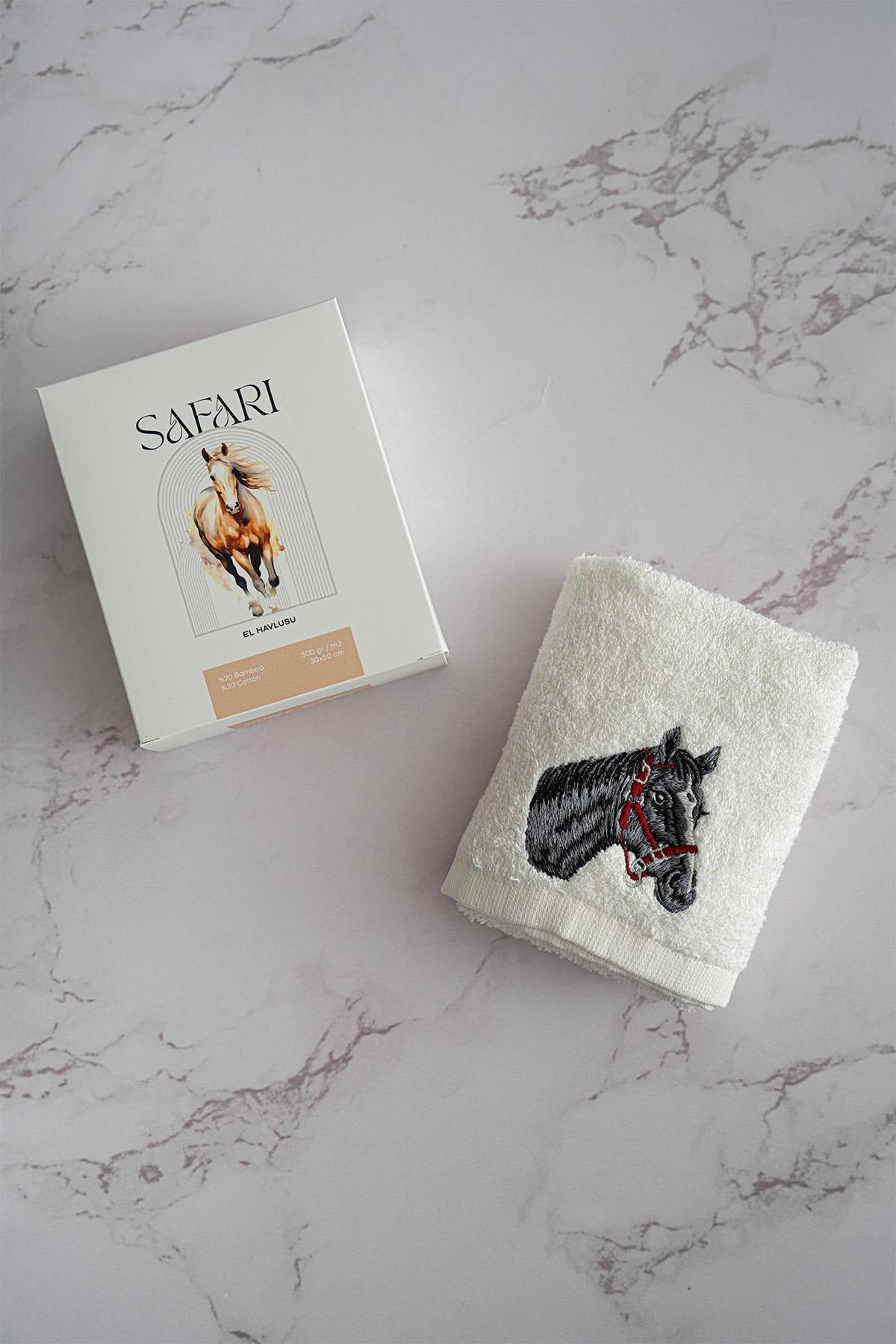 Essuie-mains brodé motif animaux série Safari (30 x 50 cm)