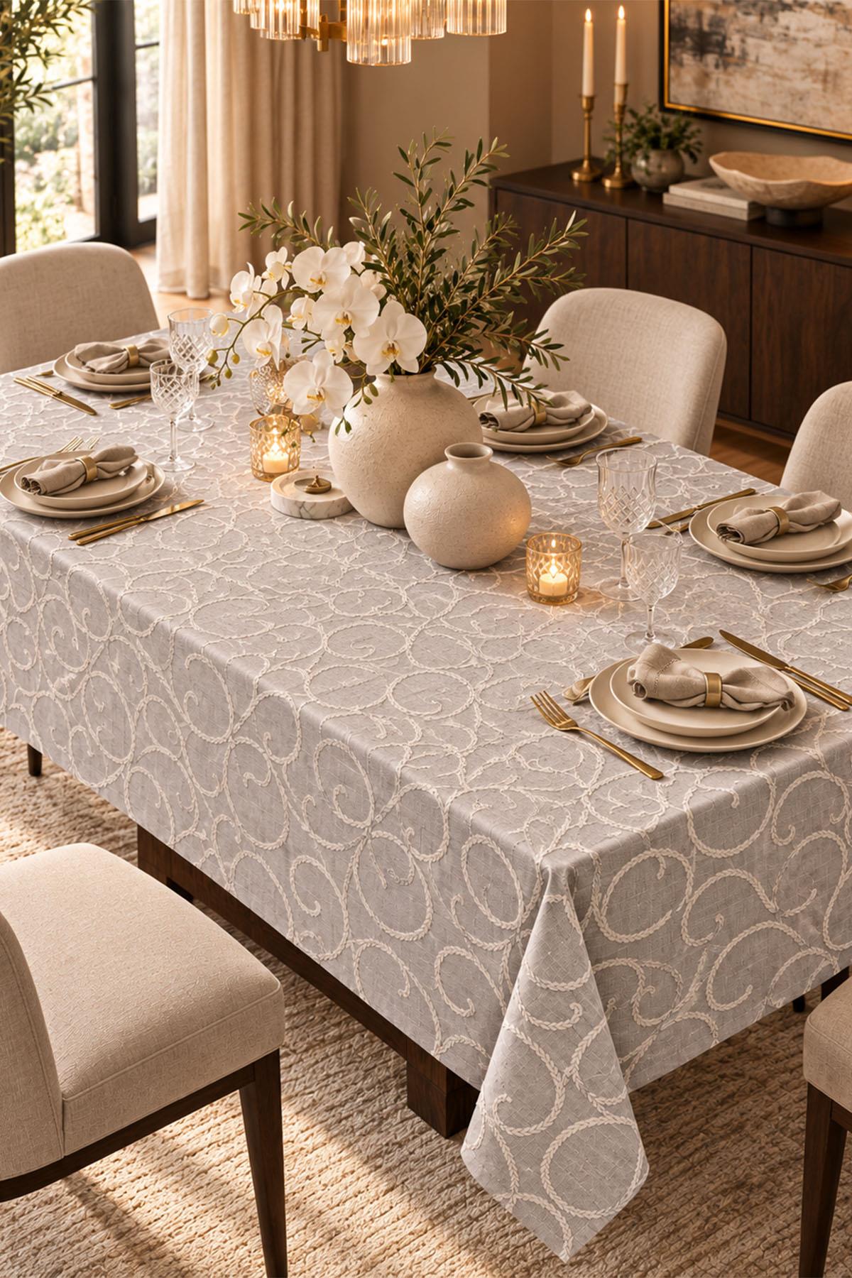 Soho Embroidered Stain-Resistant, Easy-Care Tablecloth (160 x 260 cm)