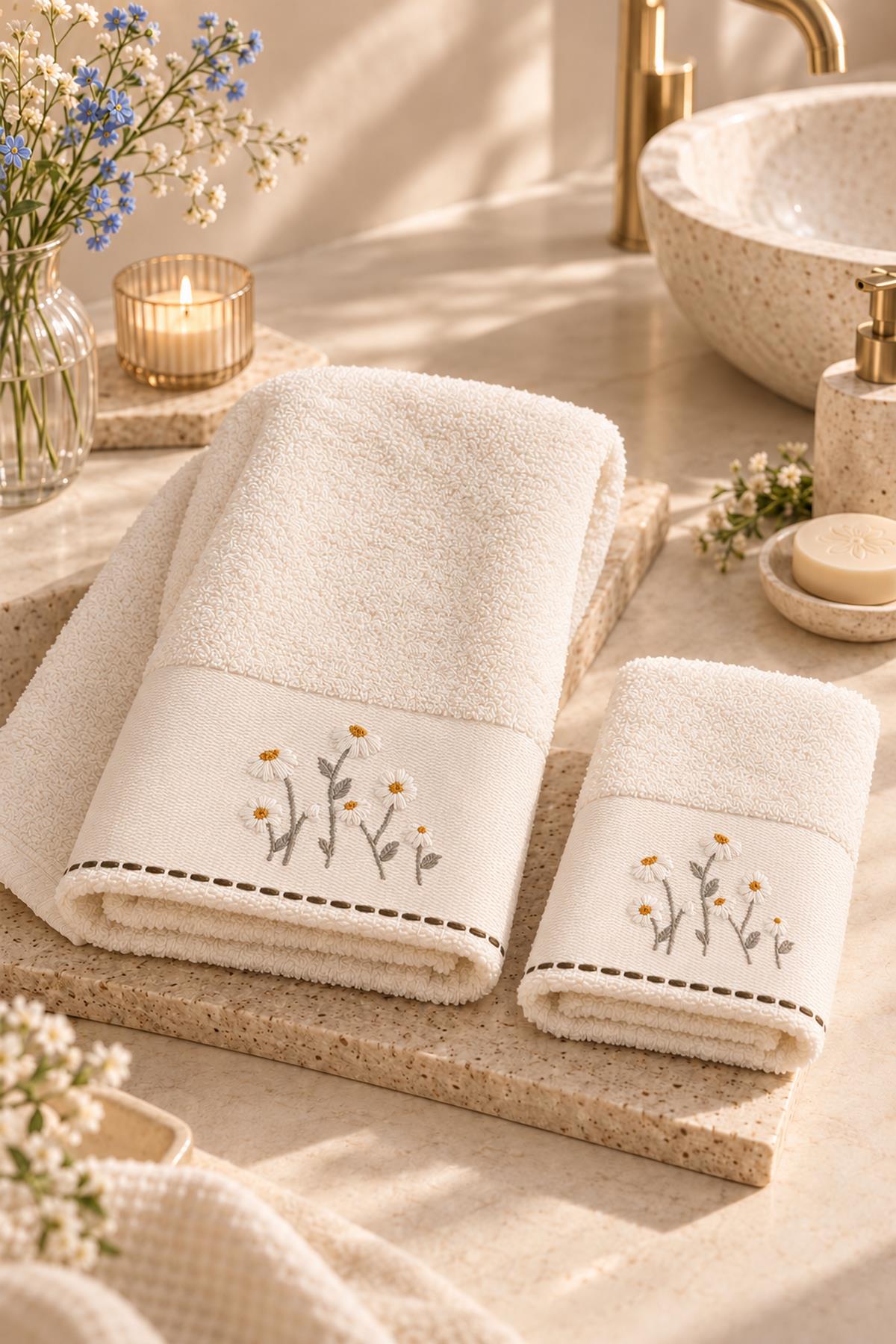 Serviette de toilette brodée Sunny Flower (50 x 90 cm)