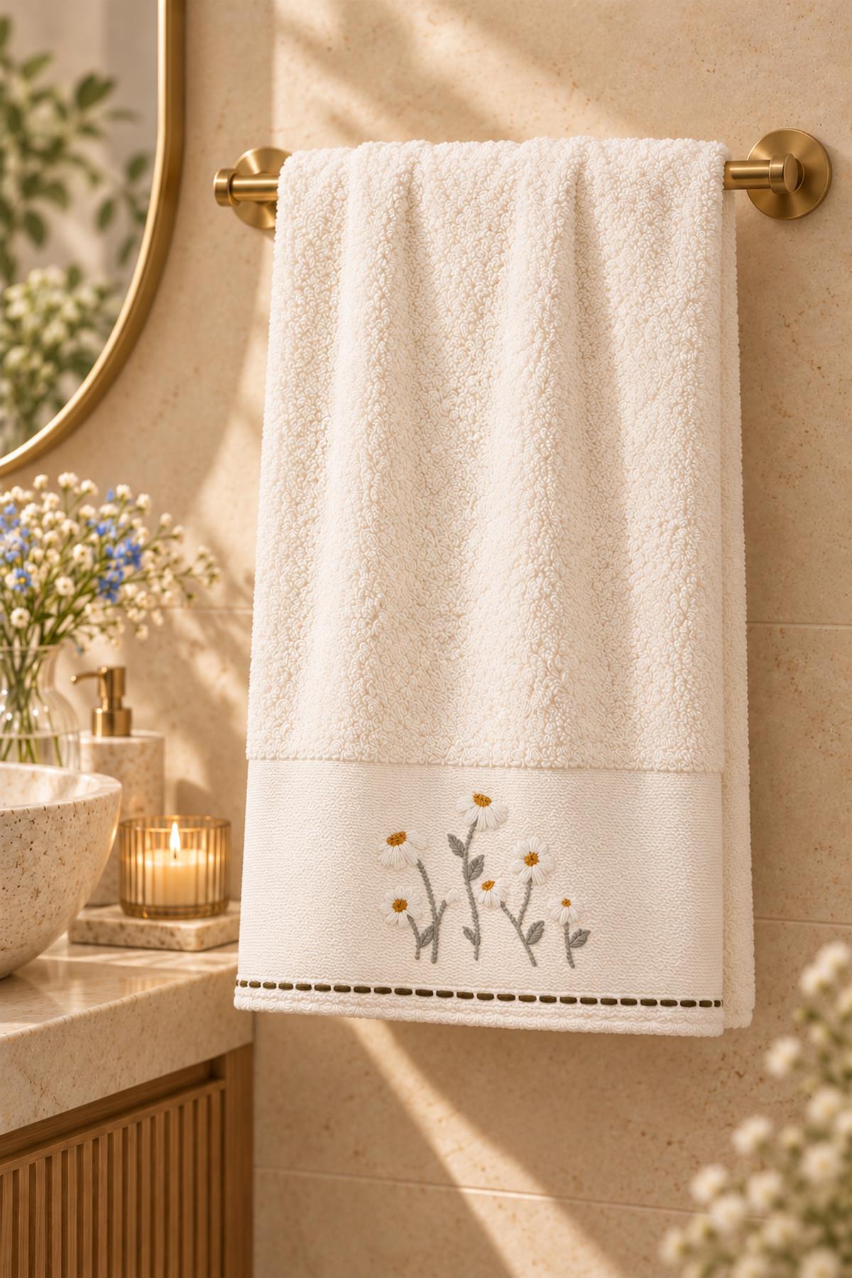 Serviette de toilette brodée Sunny Flower (50 x 90 cm)