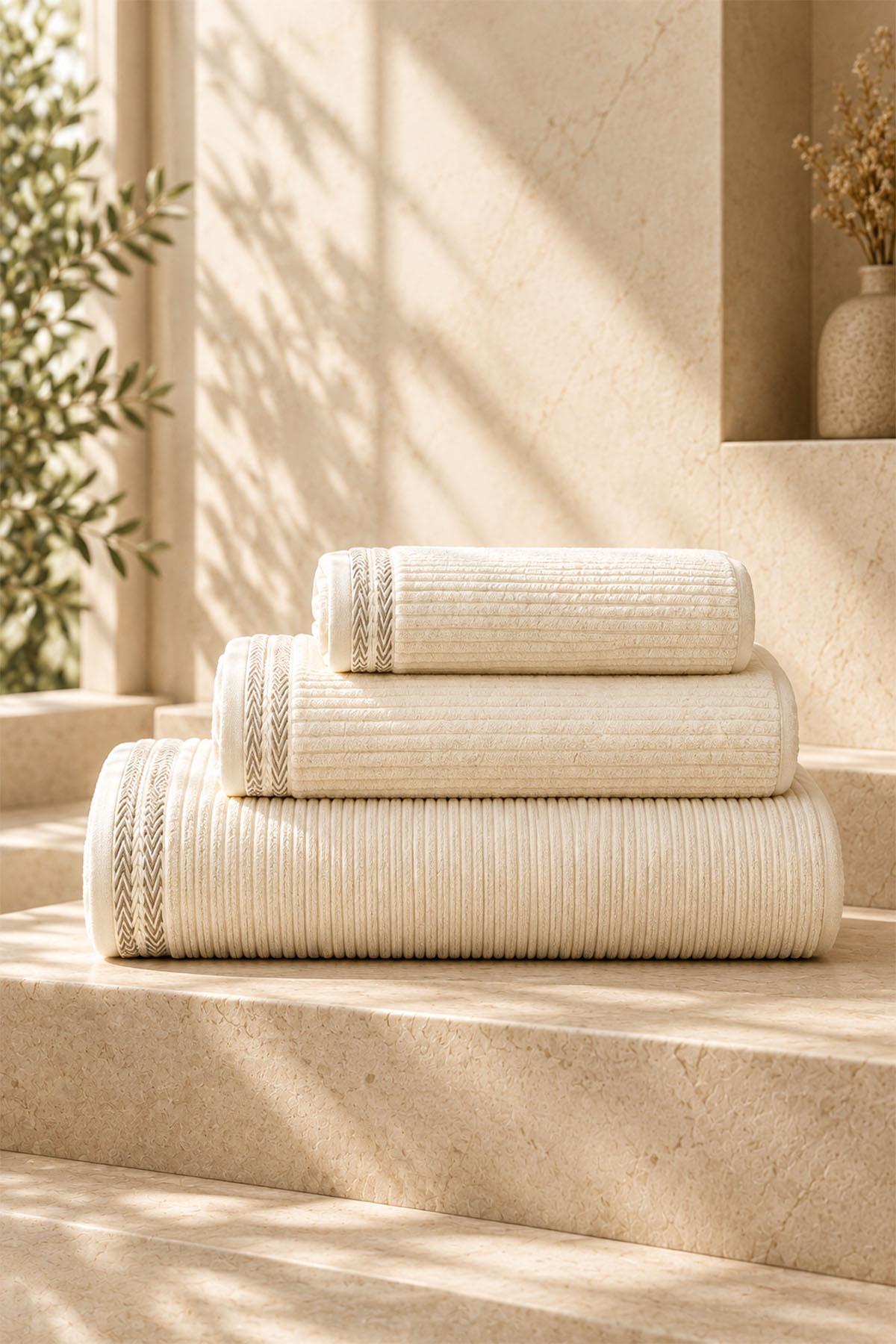 Velora Striped and Embroidered Face Towel (50 x 90 cm)