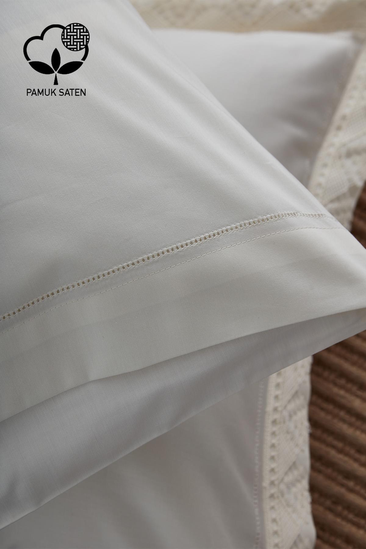 Parure de lit 6 pièces en satin de coton 300 fils avec dentelle, format Super King - Nazik Home - De la valeur pour mon foyer !
