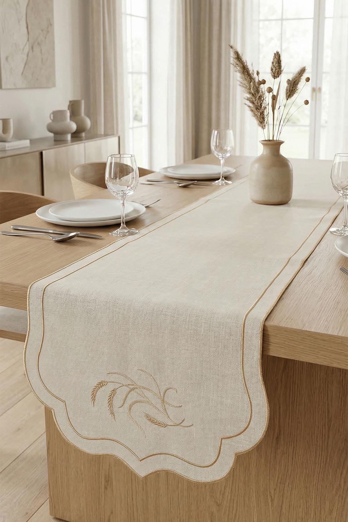 Runner de table anti-taches à motif d'épis de blé (40 x 140 cm)