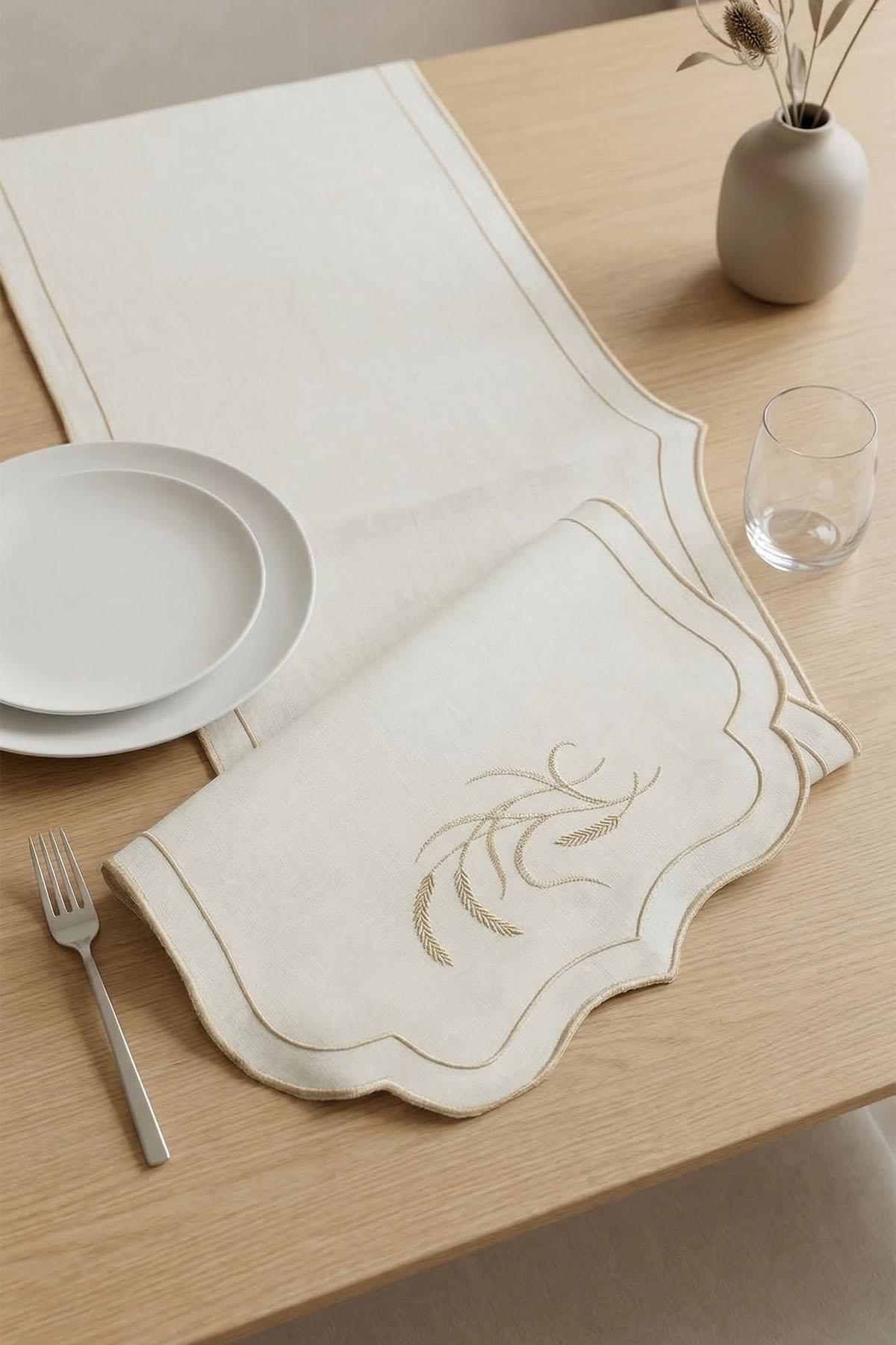 Runner de table anti-taches à motif d'épis de blé (40 x 140 cm)