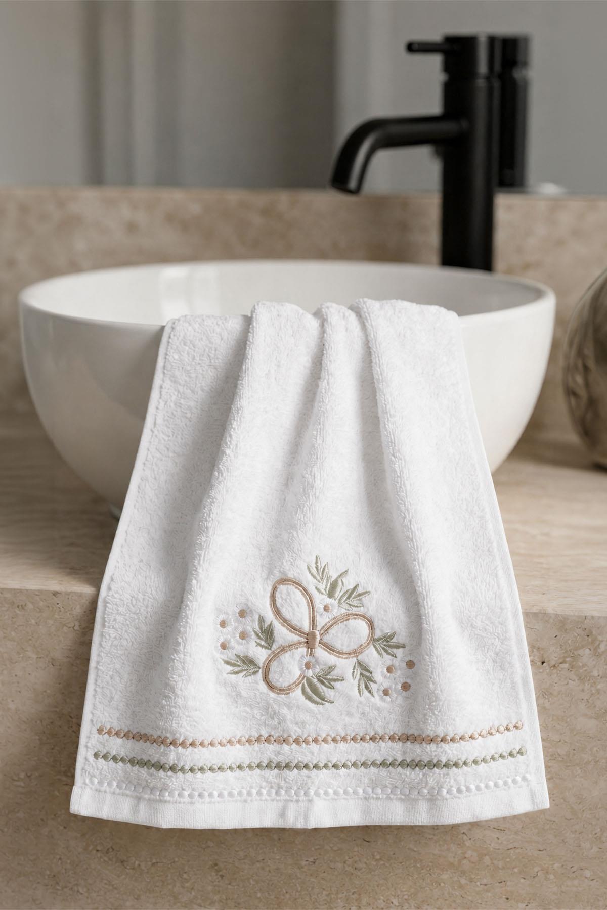 Essuie-mains brodé motif bougainvillier (30 x 50 cm)