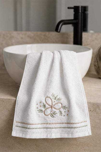 Essuie-mains brodé motif bougainvillier (30 x 50 cm)
