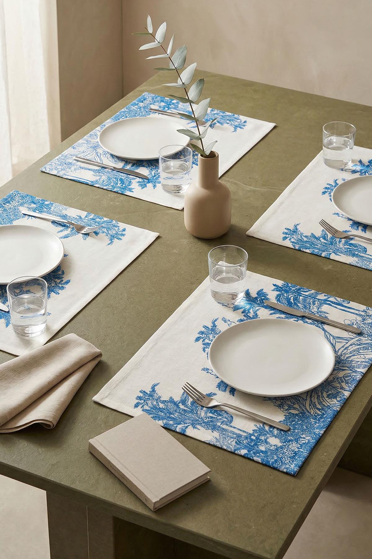 Set de 4 sets de table anti-taches à motif botanique (35 x 45 cm)