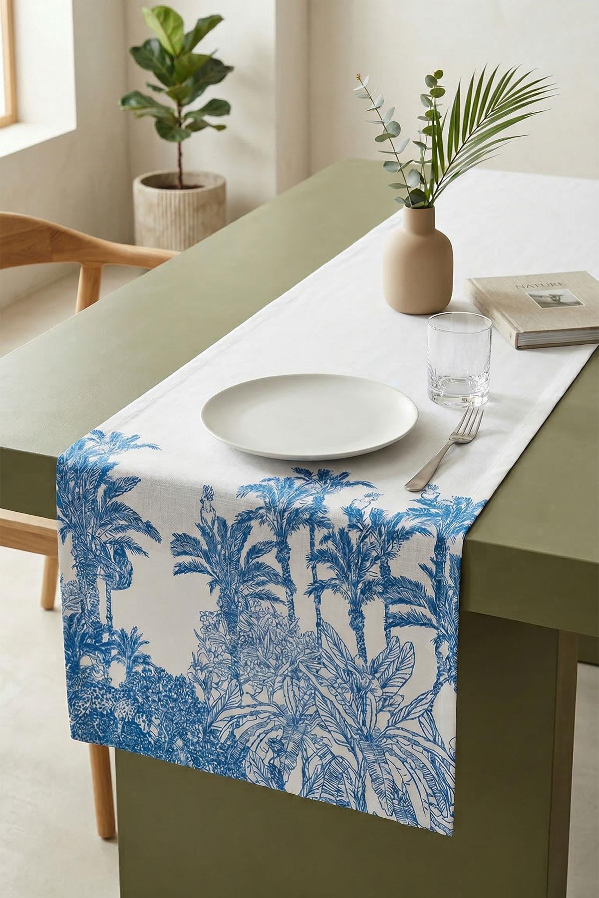 Runner de table antitache à motif botanique (40 x 140 cm)