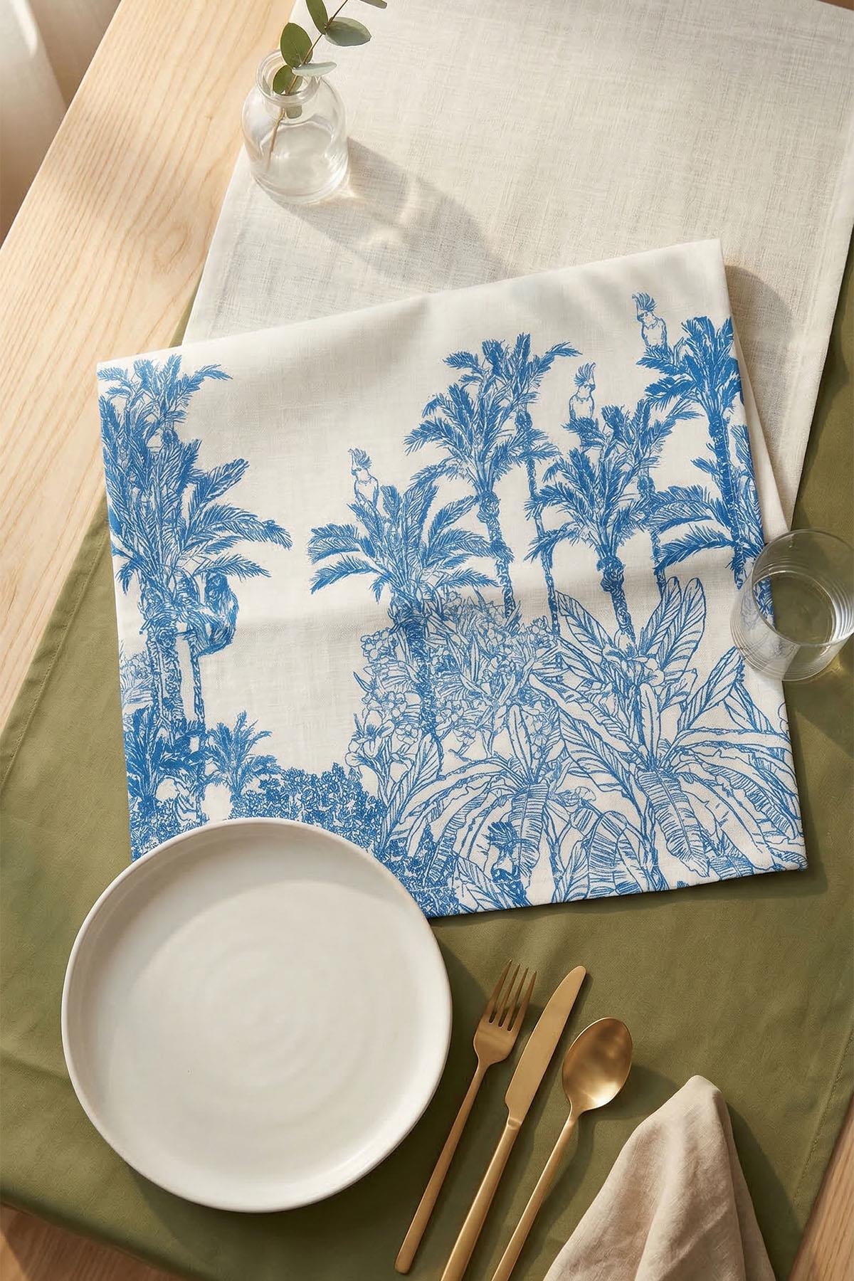 Runner de table antitache à motif botanique (40 x 140 cm)