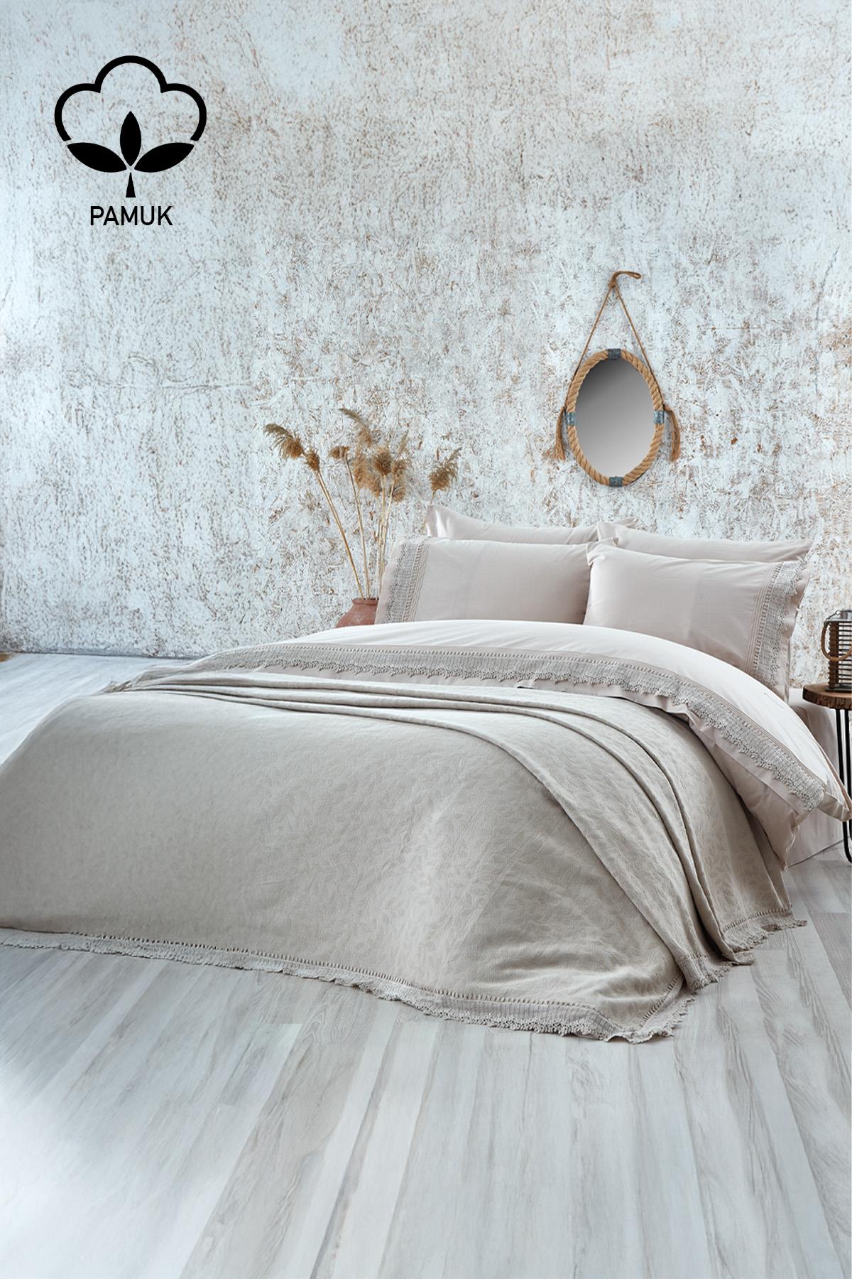 Ensemble de linge de lit Cadiz 7 pièces pour lit double avec dentelle et couvre-lit
