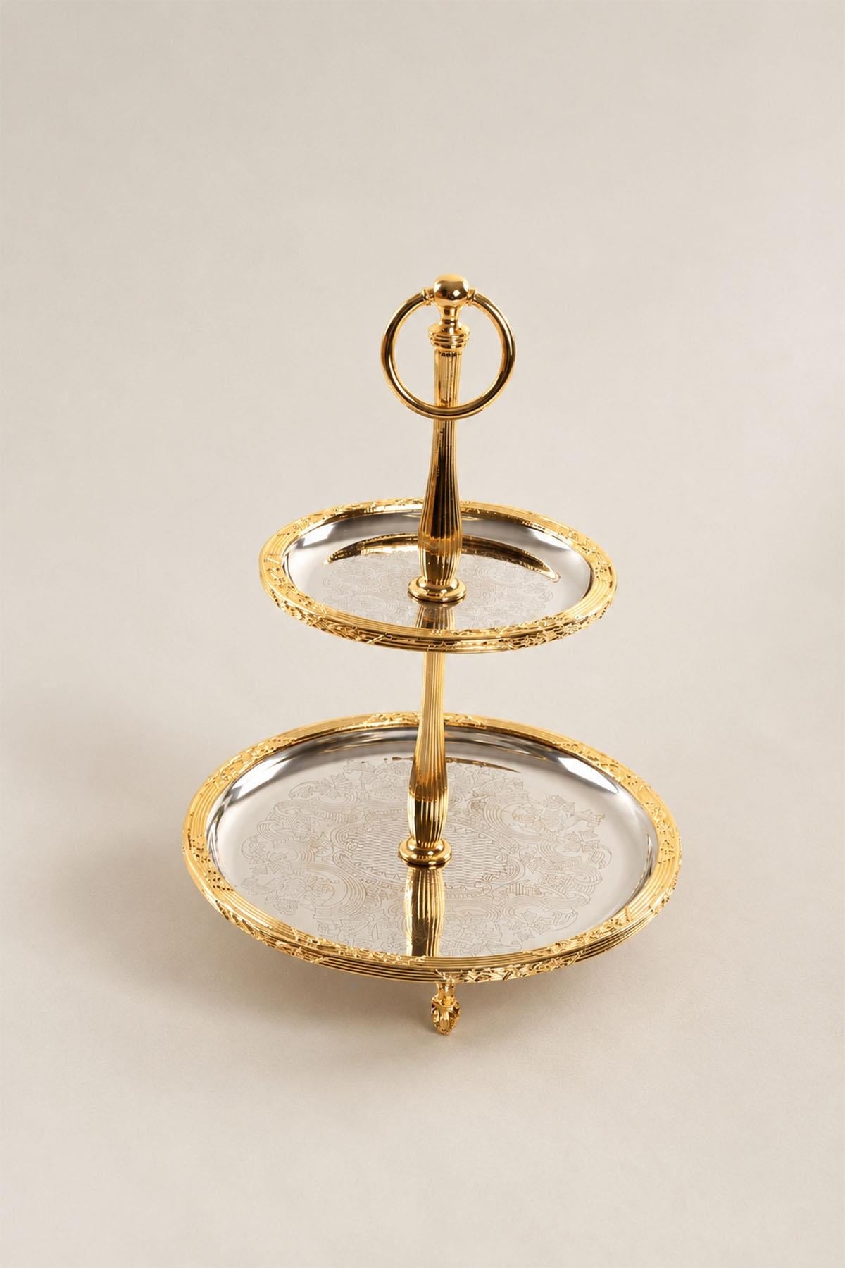 Plat de service à deux étages Kessa Gold (22-15 cm)