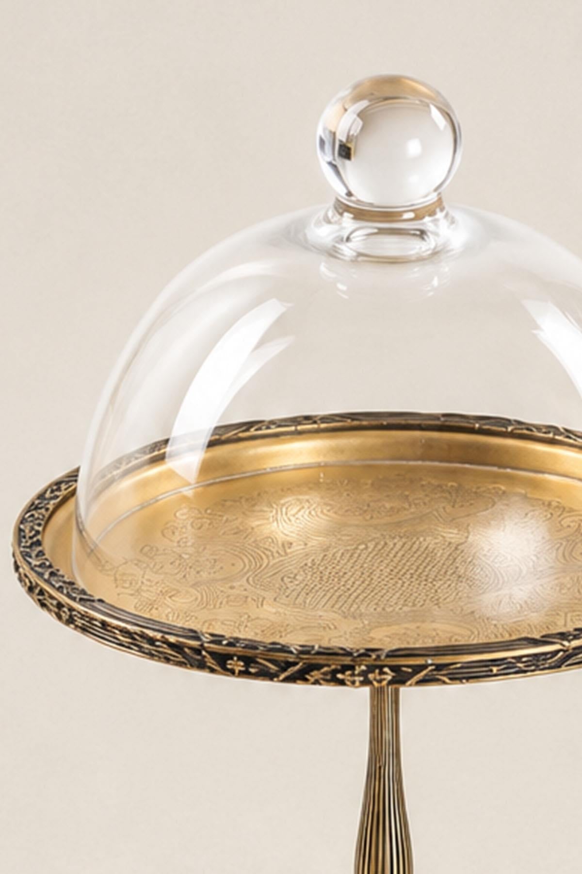 Plat de service en fonte Kessa à détails antiques avec pied et couvercle (15 cm)