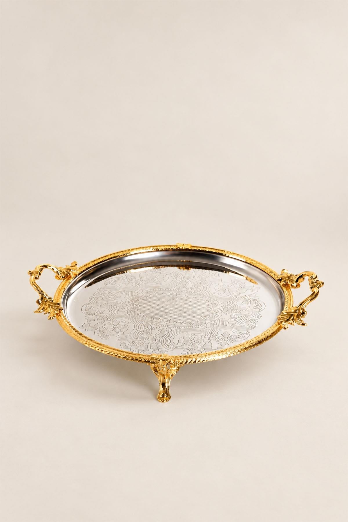 Plateau rond Kessa avec poignées à détails dorés (30 cm)