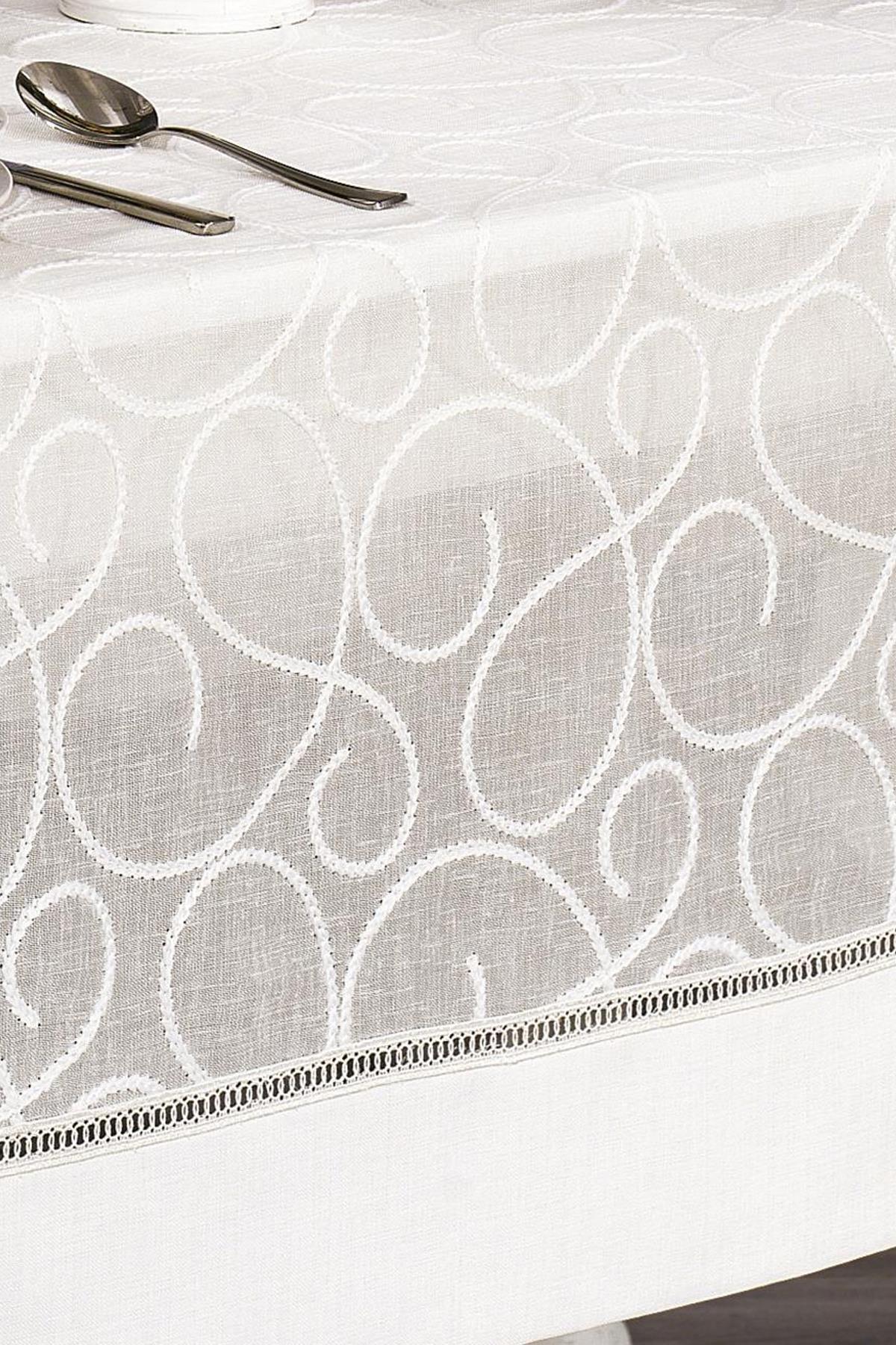 Nappe blanche à motifs, antitache, 160x260 cm, pour une décoration de table élégante