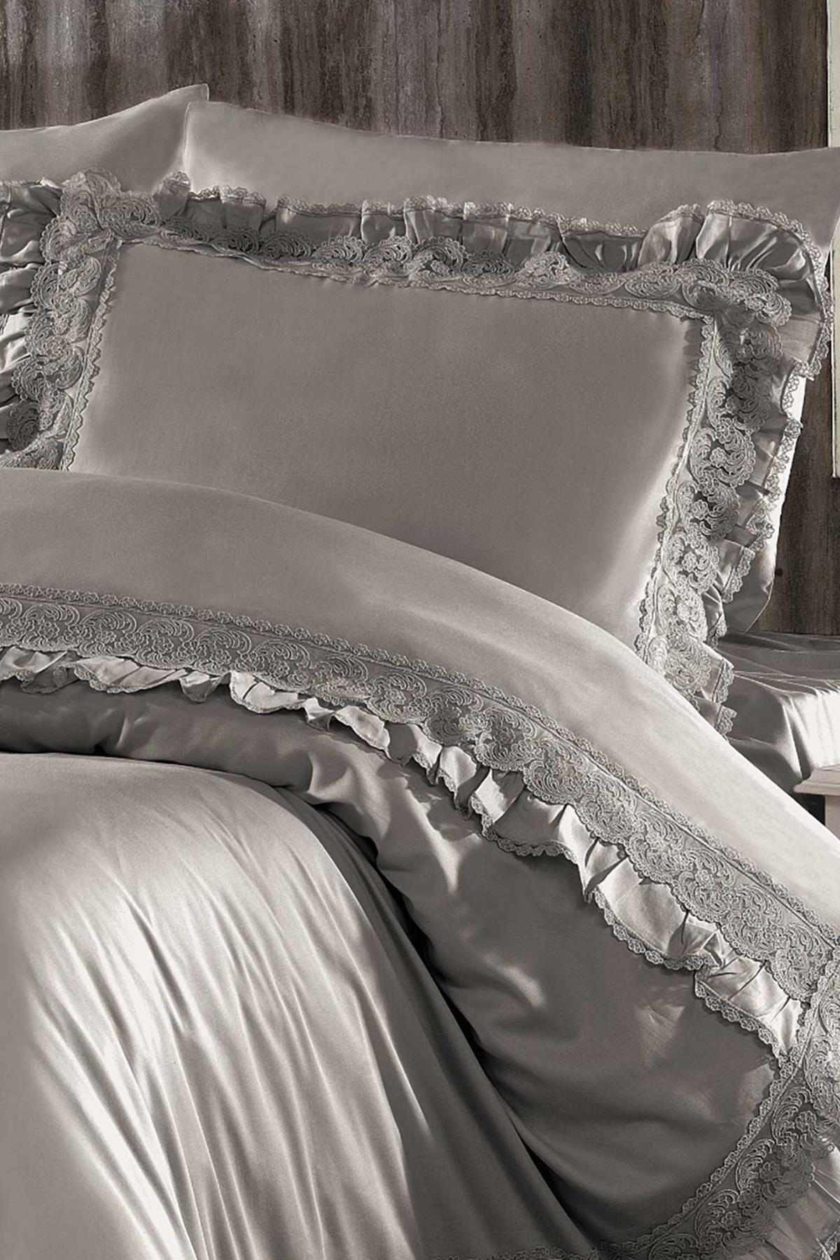 Parure de lit simple 4 pièces Helen Lace en satin de coton