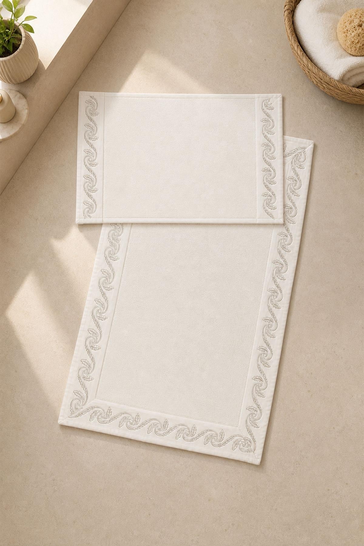 Ensemble de 2 tapis brodés à motif de feuilles en spirale latine (60 x 100 cm)