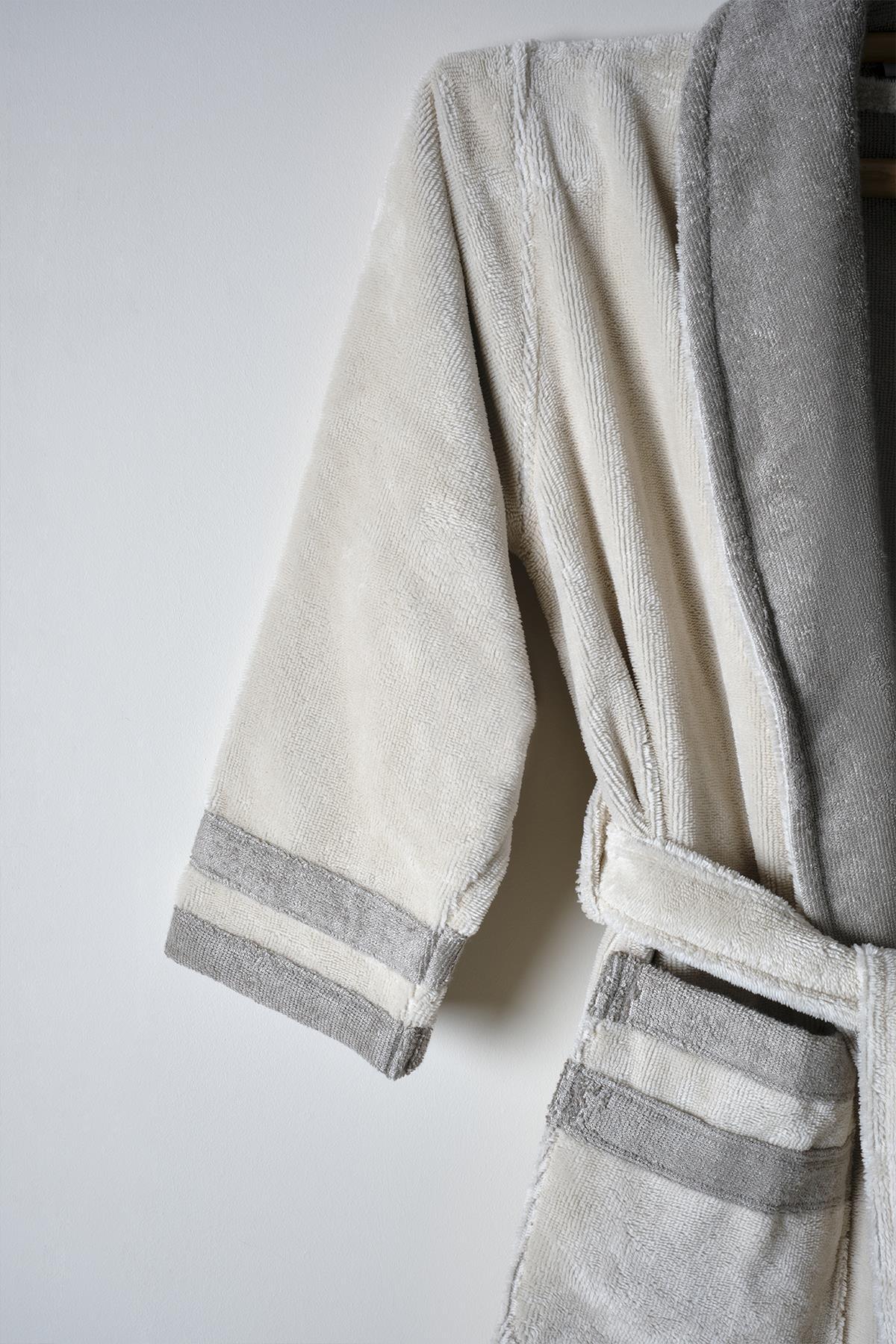Ensemble de peignoirs pour homme, crème et gris, 100 % coton, peignoir de bain à la texture douce