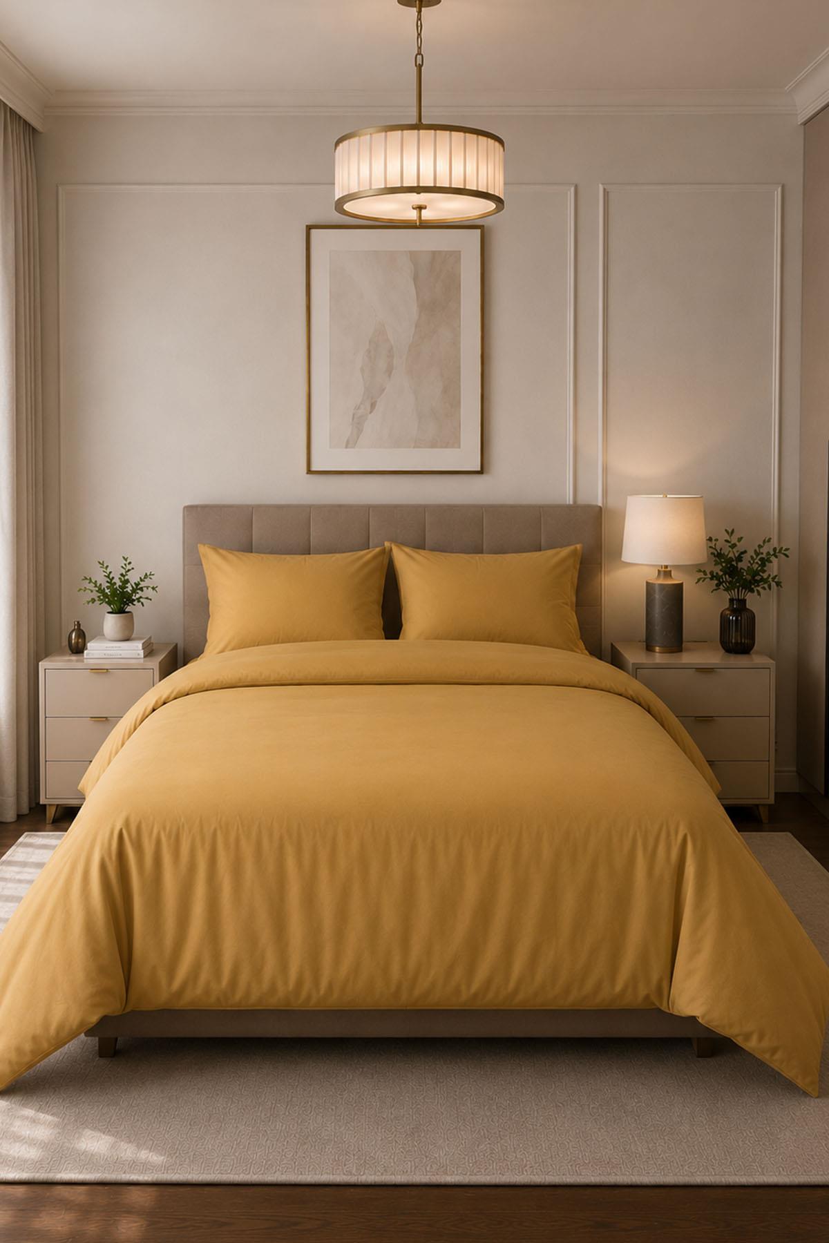 Parure de lit double 4 pièces en satin de coton uni Melodi