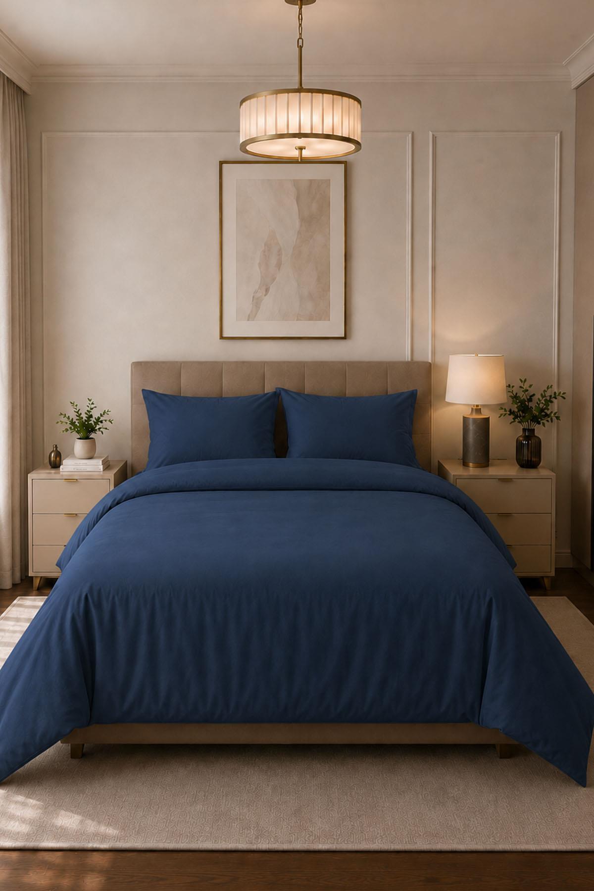 Parure de lit double 4 pièces en satin de coton uni Melodi