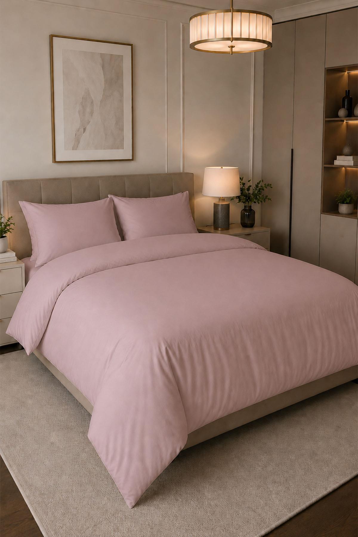 Parure de lit double 4 pièces en satin de coton uni Melodi