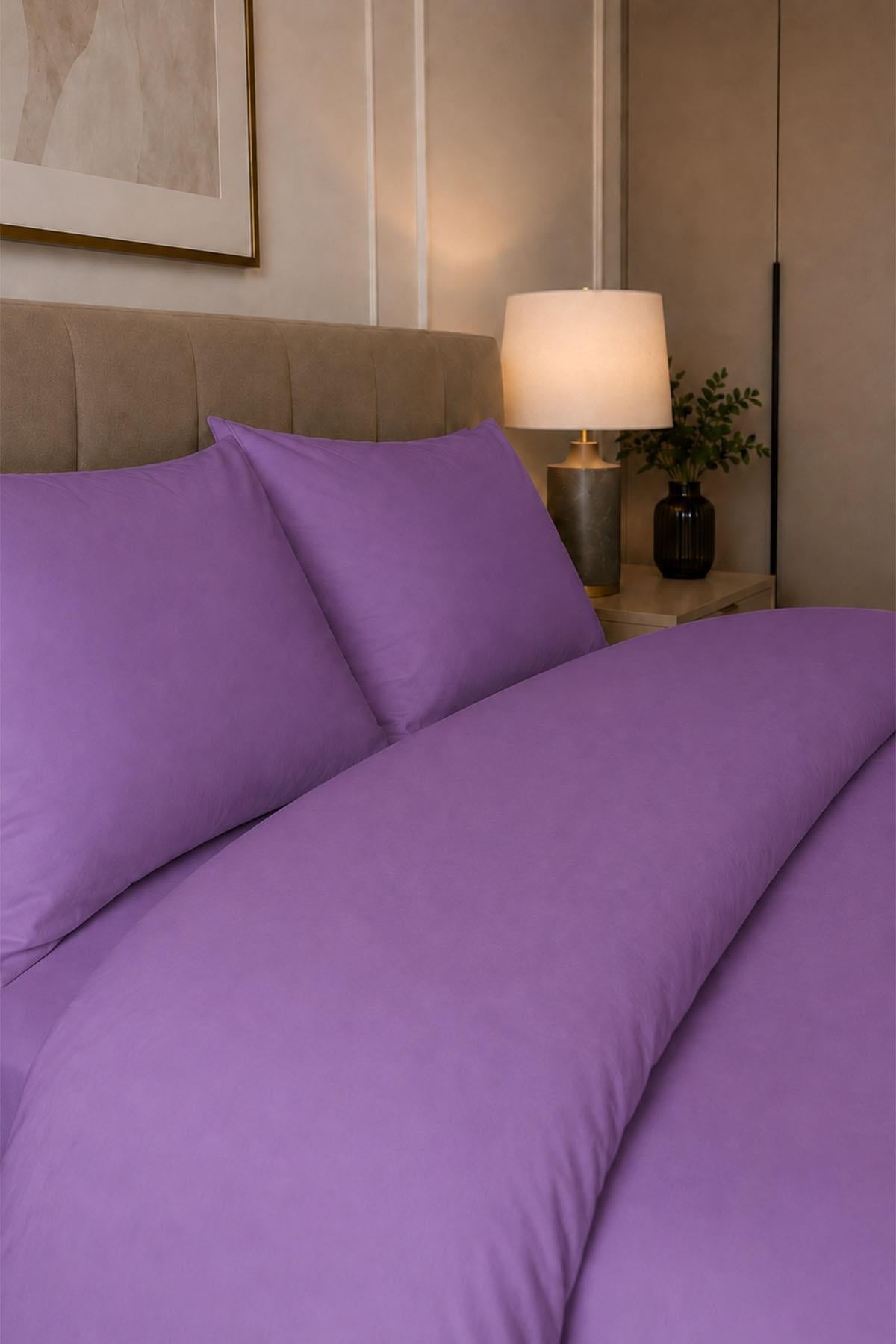 Parure de lit double 4 pièces en satin de coton uni Melodi