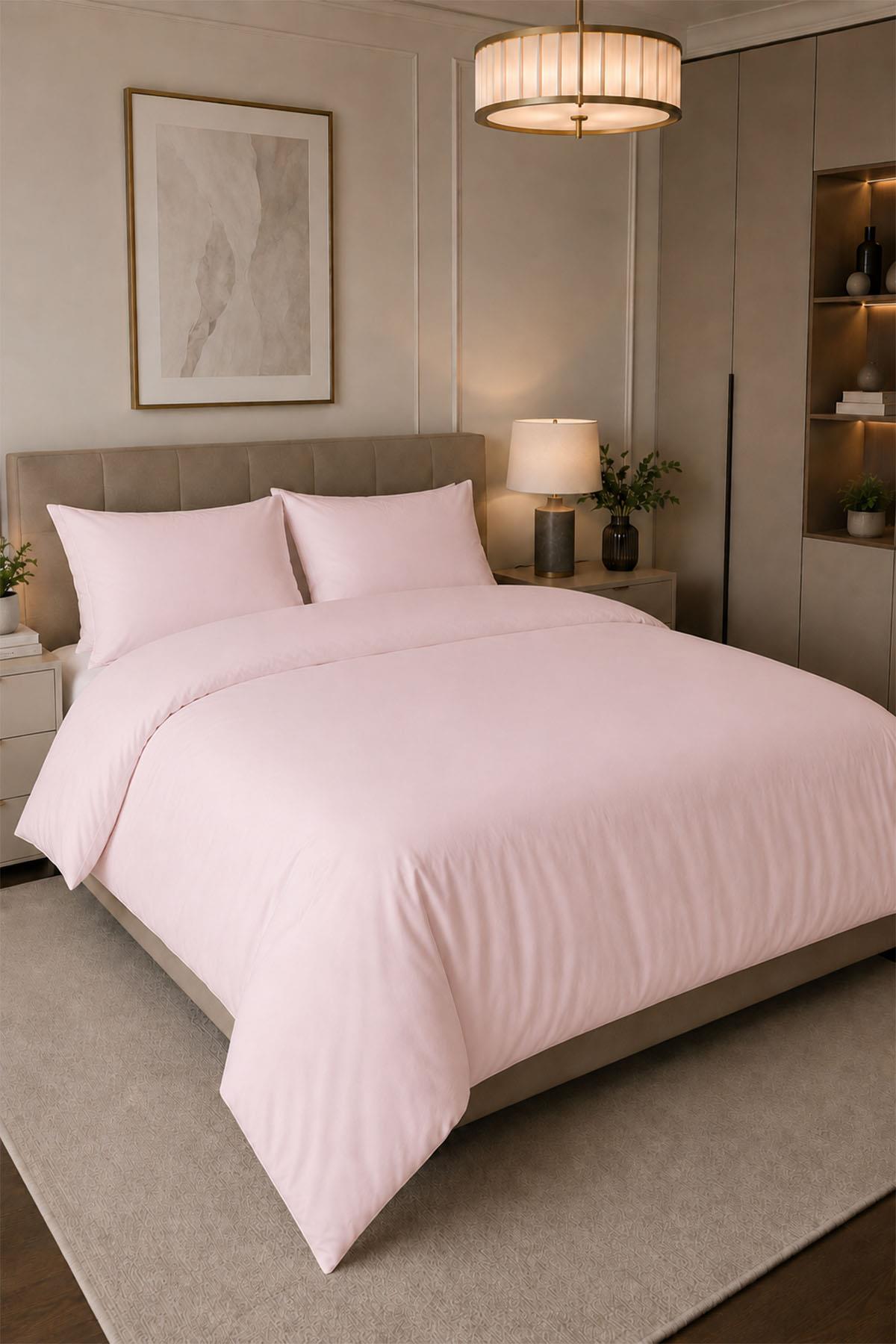 Parure de lit double 4 pièces en satin de coton uni Melodi