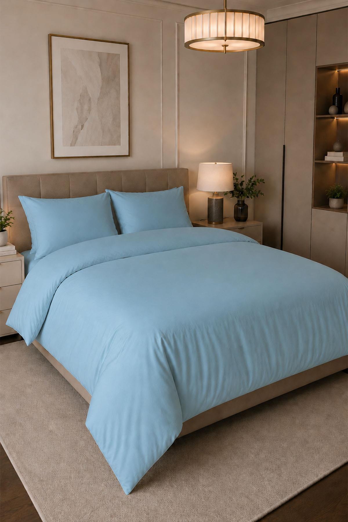 Parure de lit double 4 pièces en satin de coton uni Melodi