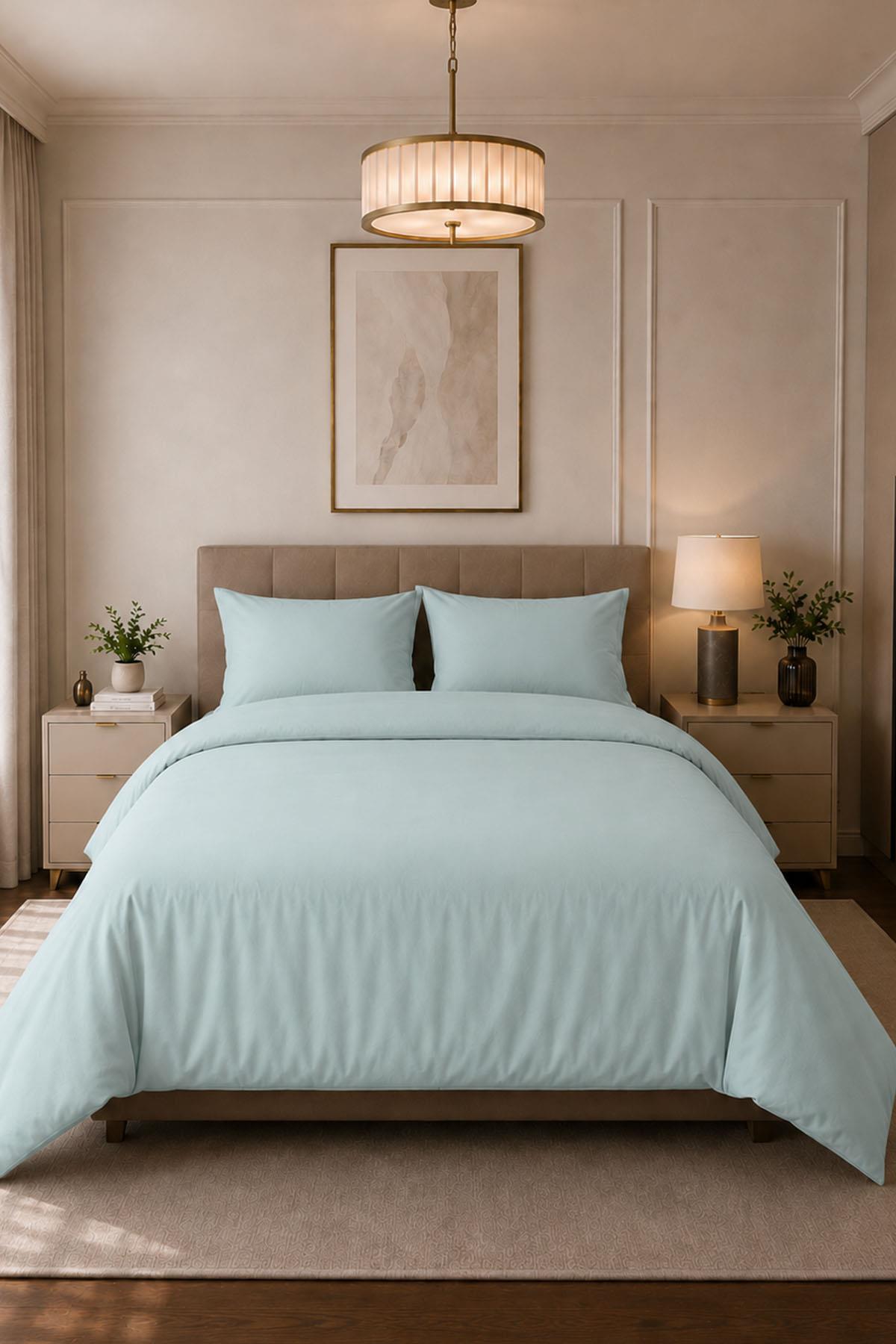 Parure de lit double 4 pièces en satin de coton uni Melodi