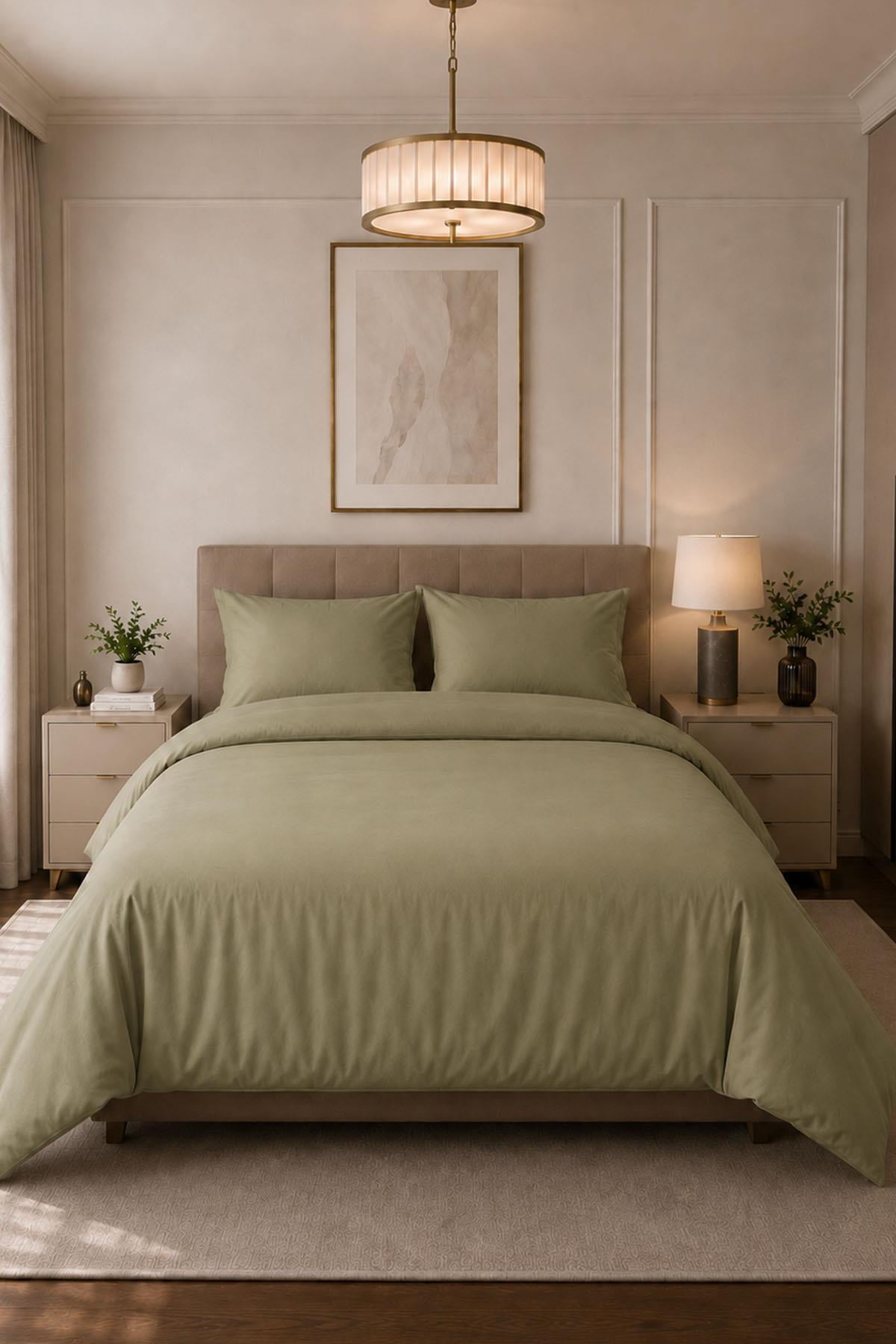 Parure de lit double 4 pièces en satin de coton uni Melodi