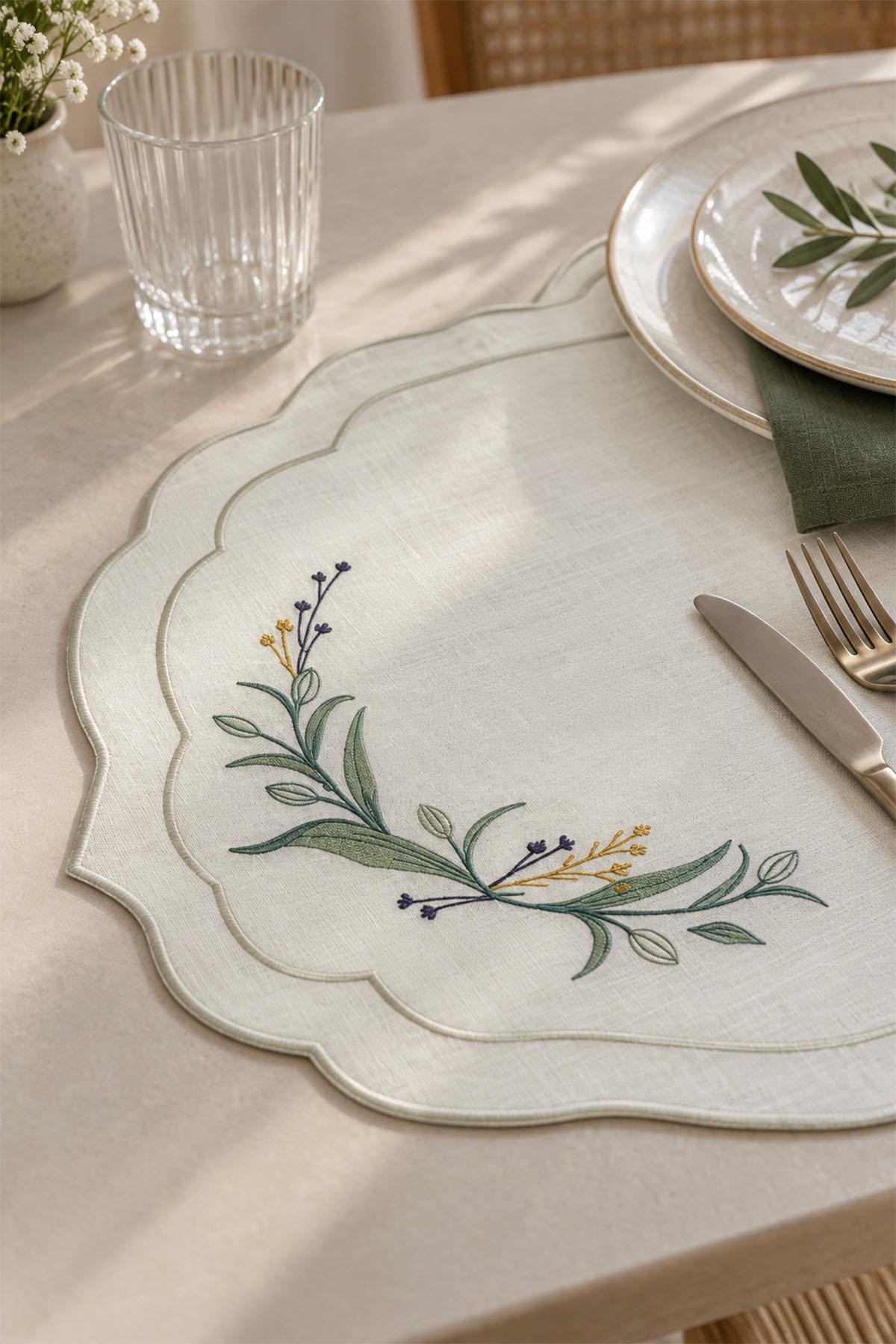 Set de table brodé Mimosa, résistant aux taches et facile d'entretien (35 x 45 cm)