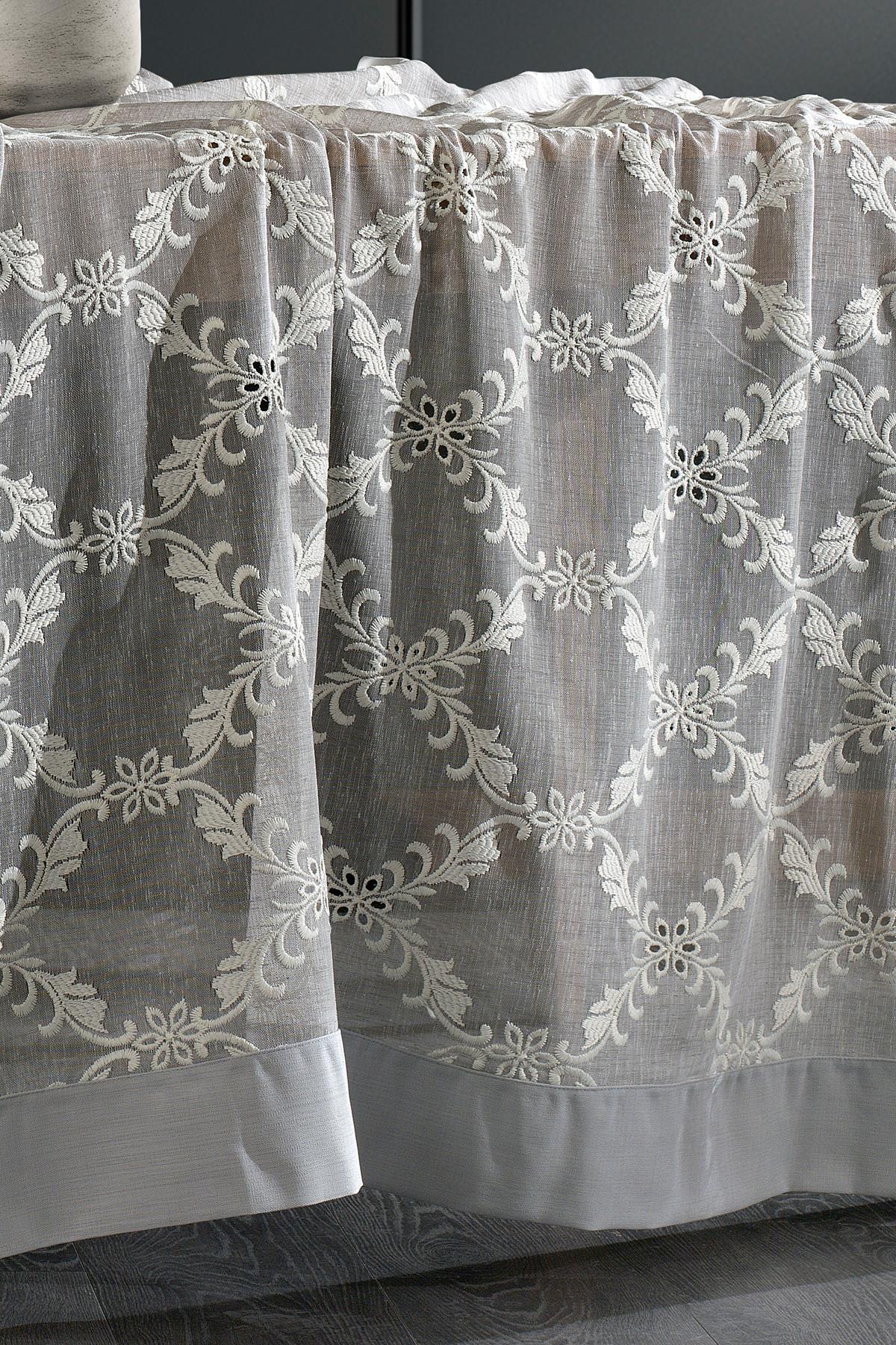 Nappe blanche antitache et facile d'entretien, motif floral, 160x260 cm