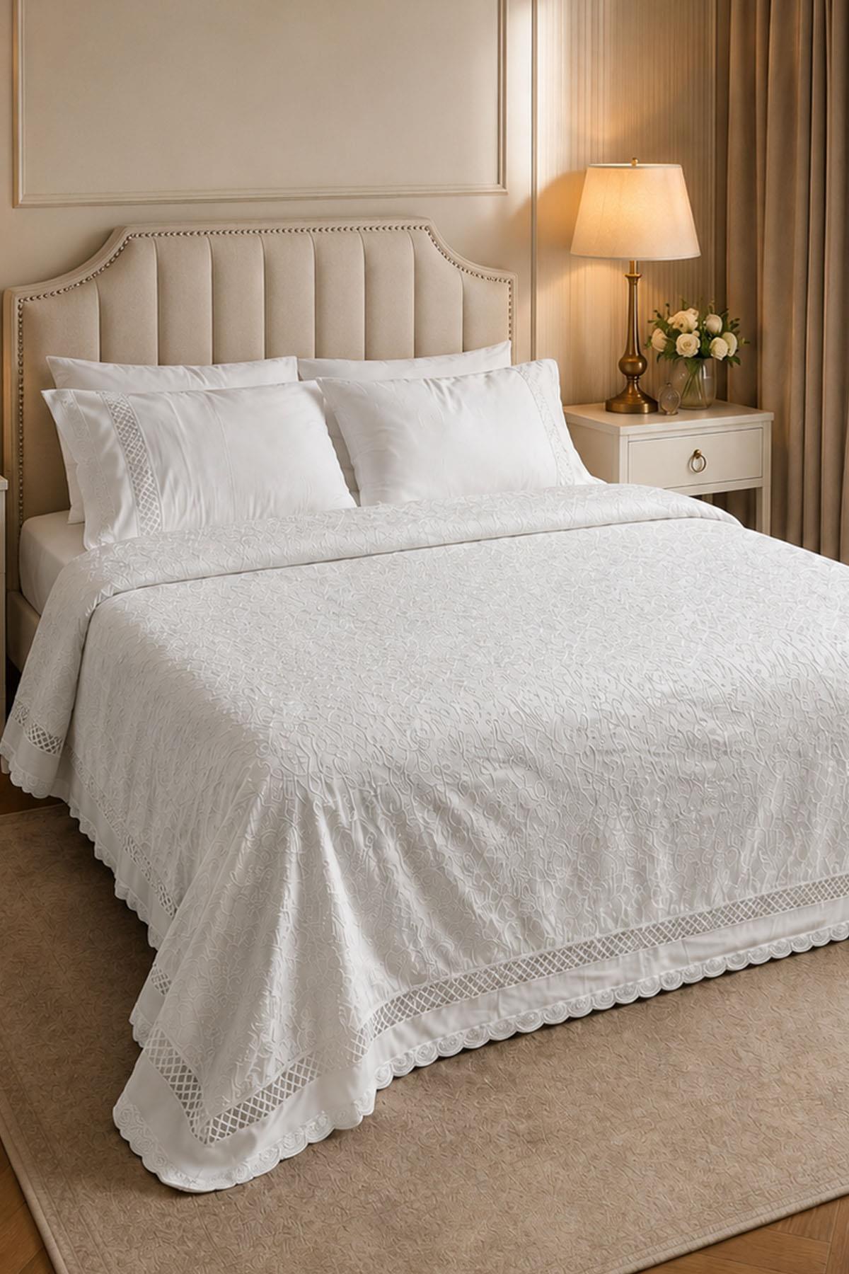 Ensemble de housse de couette 6 pièces en satin de coton brodé Queen, taille King
