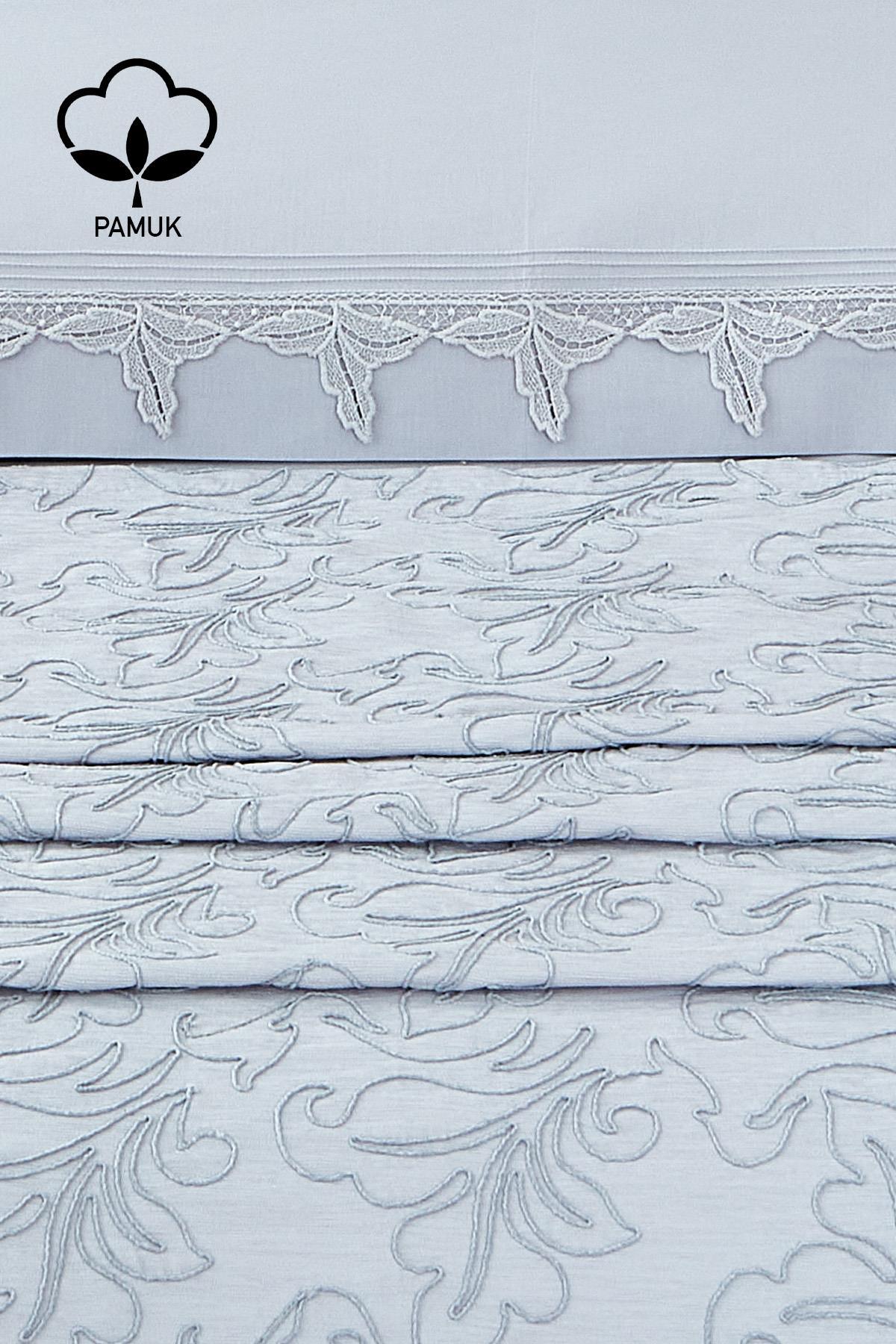 Ensemble de linge de lit 9 pièces Ribera avec broderies, comprenant housse de couette et couvre-lit pour lit double - Nazik Home - De la valeur pour mon foyer !