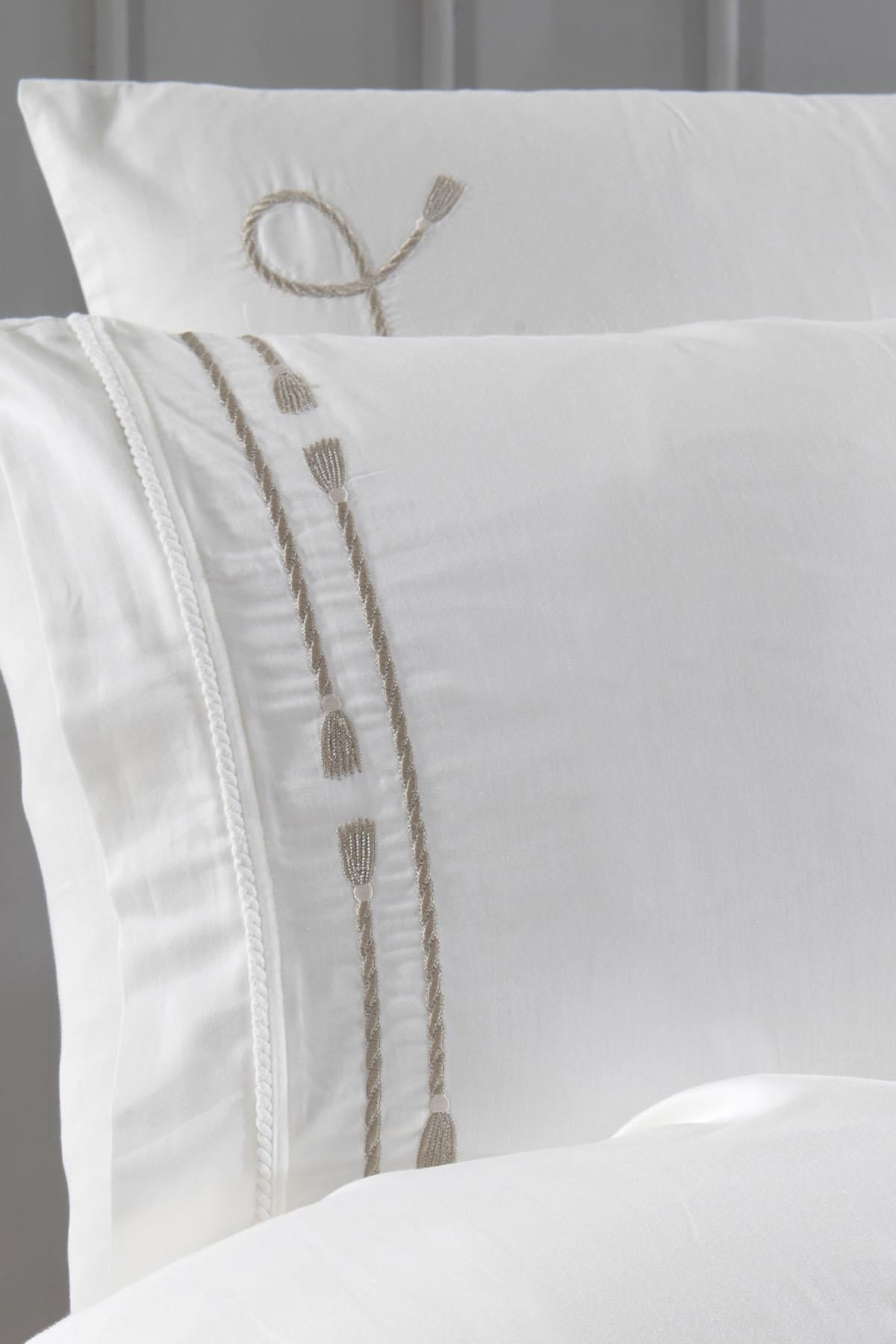 Ensemble de housse de couette 6 pièces Rom en satin de coton brodé, taille super king.