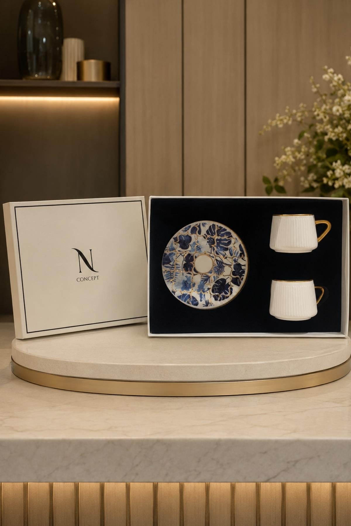 Ensemble de 2 tasses à café premium Royal Bloom plaqué or 24K