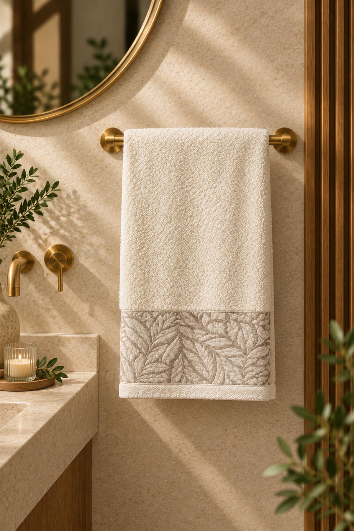 Serviette de bain à motif de feuilles de sauge (90 x 150 cm)